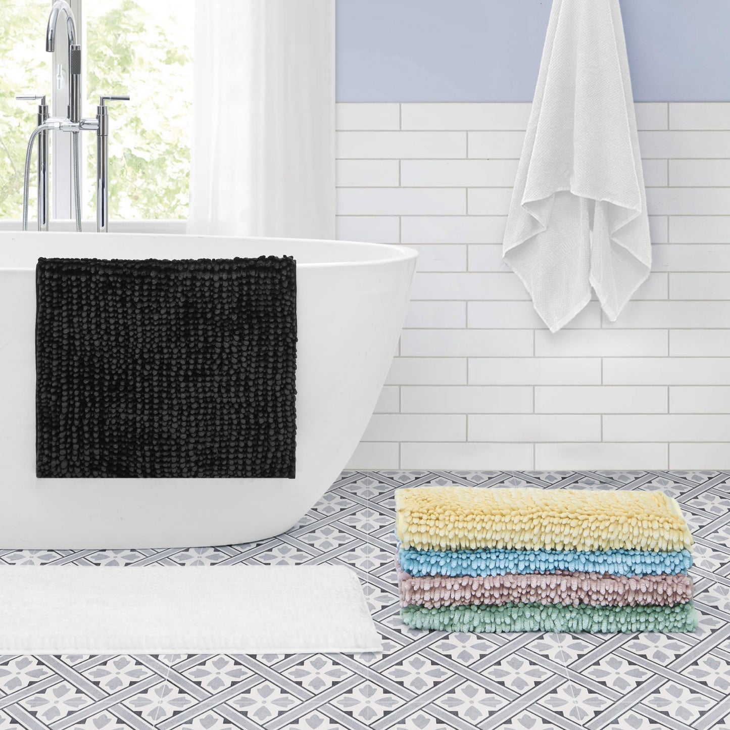 Laura Ashley Butter Chenille Bath Rug, Absorbent Shaggy Bathroom Mat, Non Slip Plush Carpet Rugs for Tub and Sink - (27'' x 45'') Navy