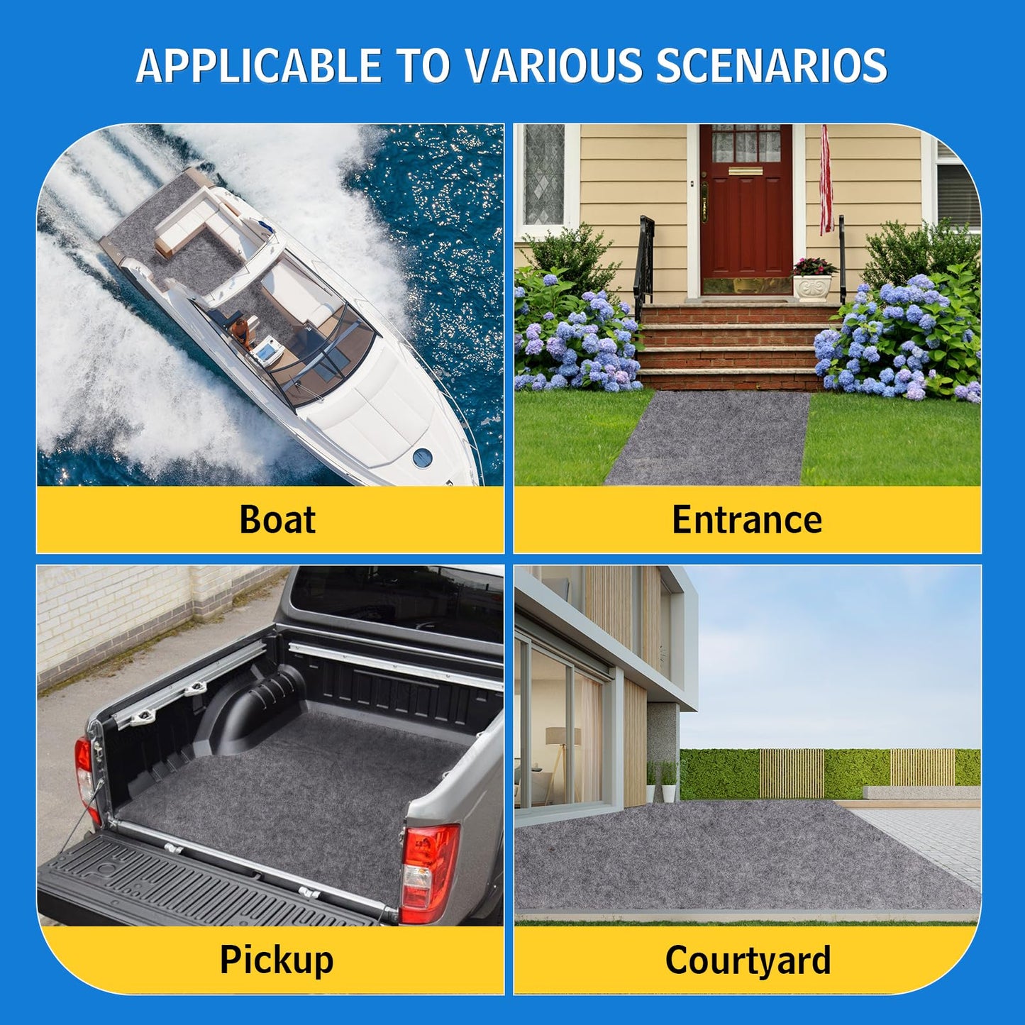 Self-Adhesive 1.9 ft x 7.8 ft Marine Carpet, Waterproof Boat Carpet, Suitable for Outdoor, Passageway, Indoor (Gray)