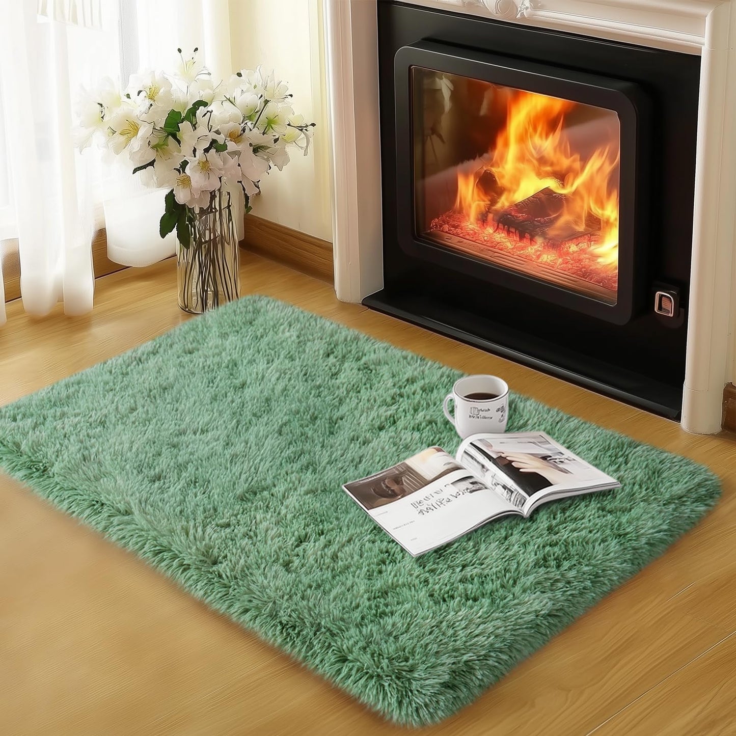 qulint Sage Green Rug for Bedroom, 2x3 Fluffy Area Rugs for Living Room Shag Fuzzy Small Carpet, Soft Shaggy Alfombras for Besides Kids Boys and Girls Dorm Nursery Home Decor (2ft x 3ft, Sage Green)