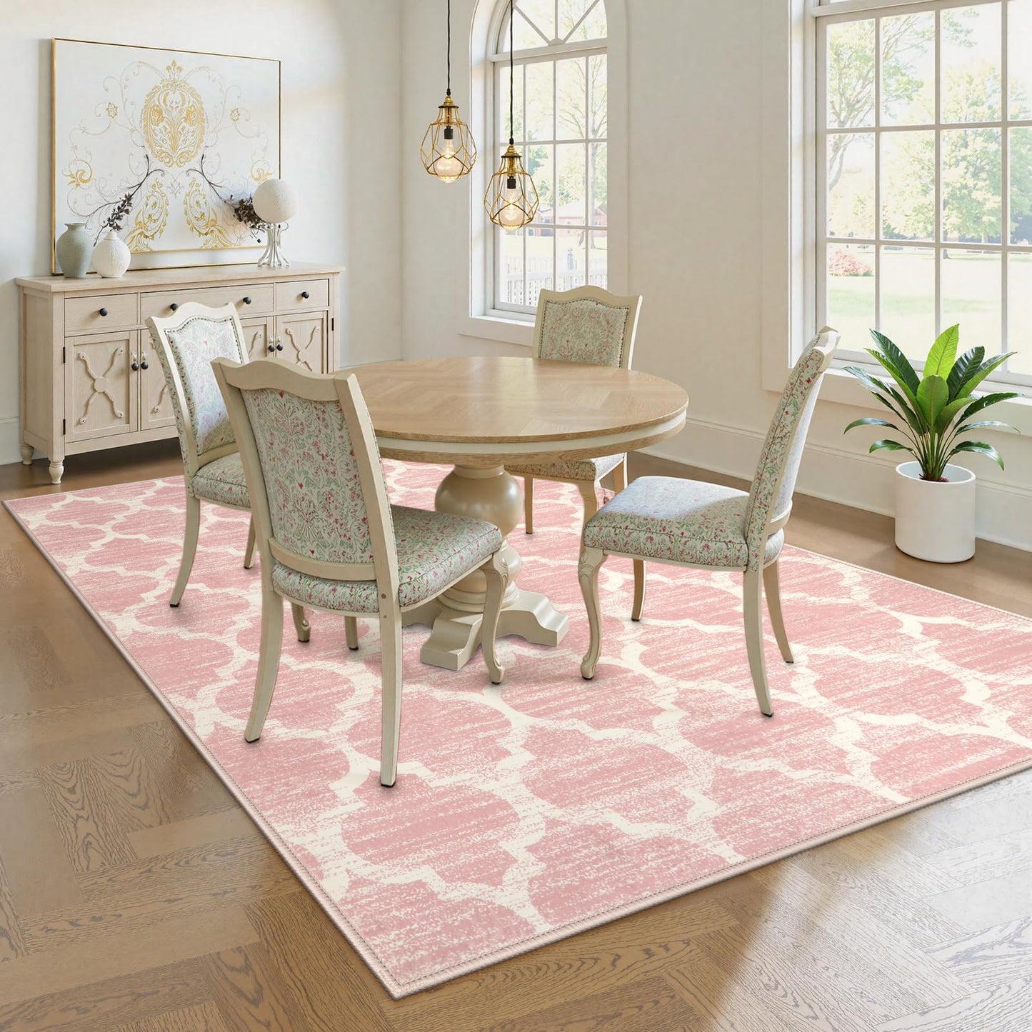Lahome Nursery Rug 5x7 Area Rugs for Living Room,Washable Pink Rugs for Bedroom Girls,Soft Low-Pile Indoor Floor Boho Carpet for Kids Playroom Dorm Meline
