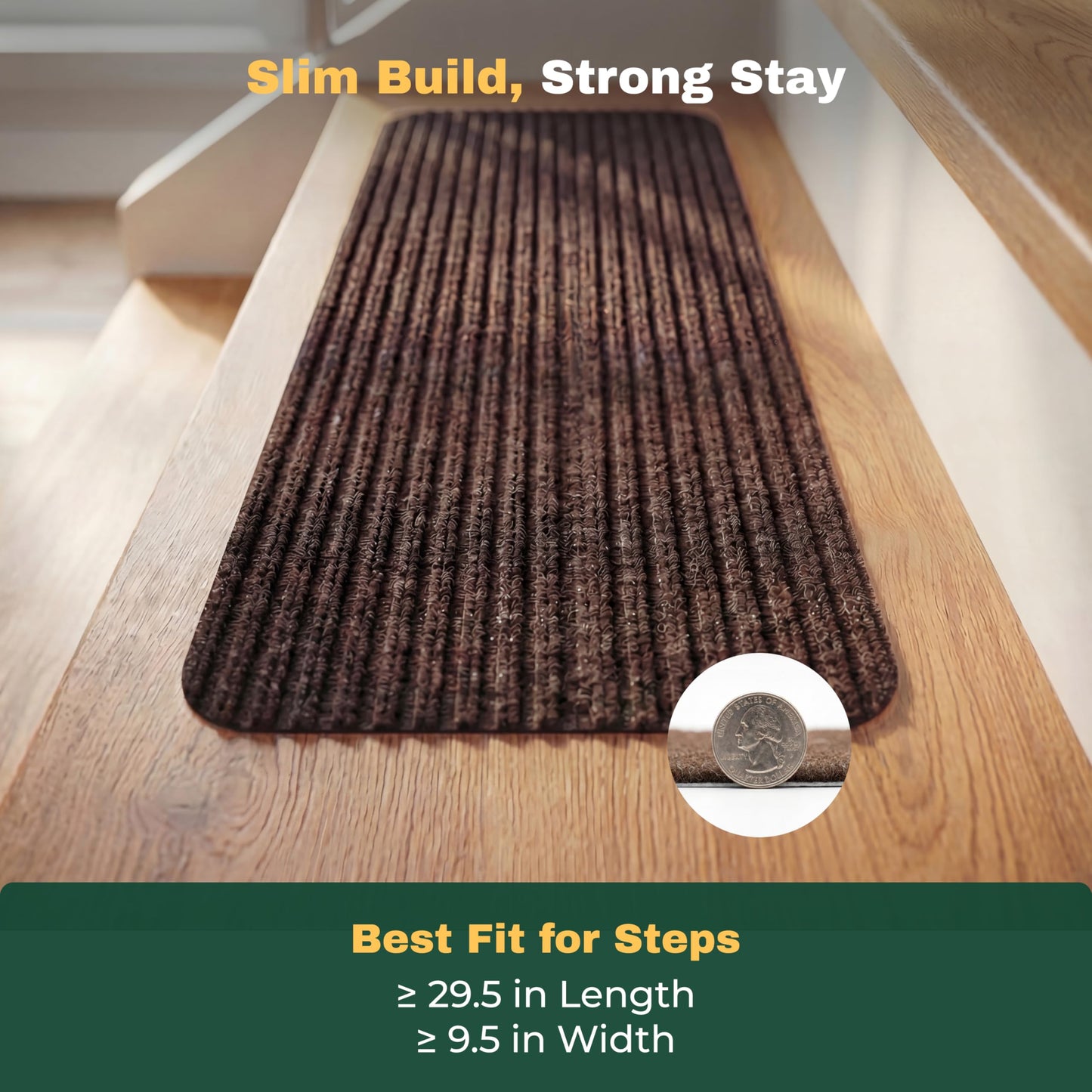 MBIGM 8" X 30" (15 in Pack) Nonslip Carpet Stair Treads Non-Skid Safety Rug Slip Resistant Indoor Runner for Kids Elders & Pets with Reusable Adhesive - Brown - Non Slip Stair Treads Indoor
