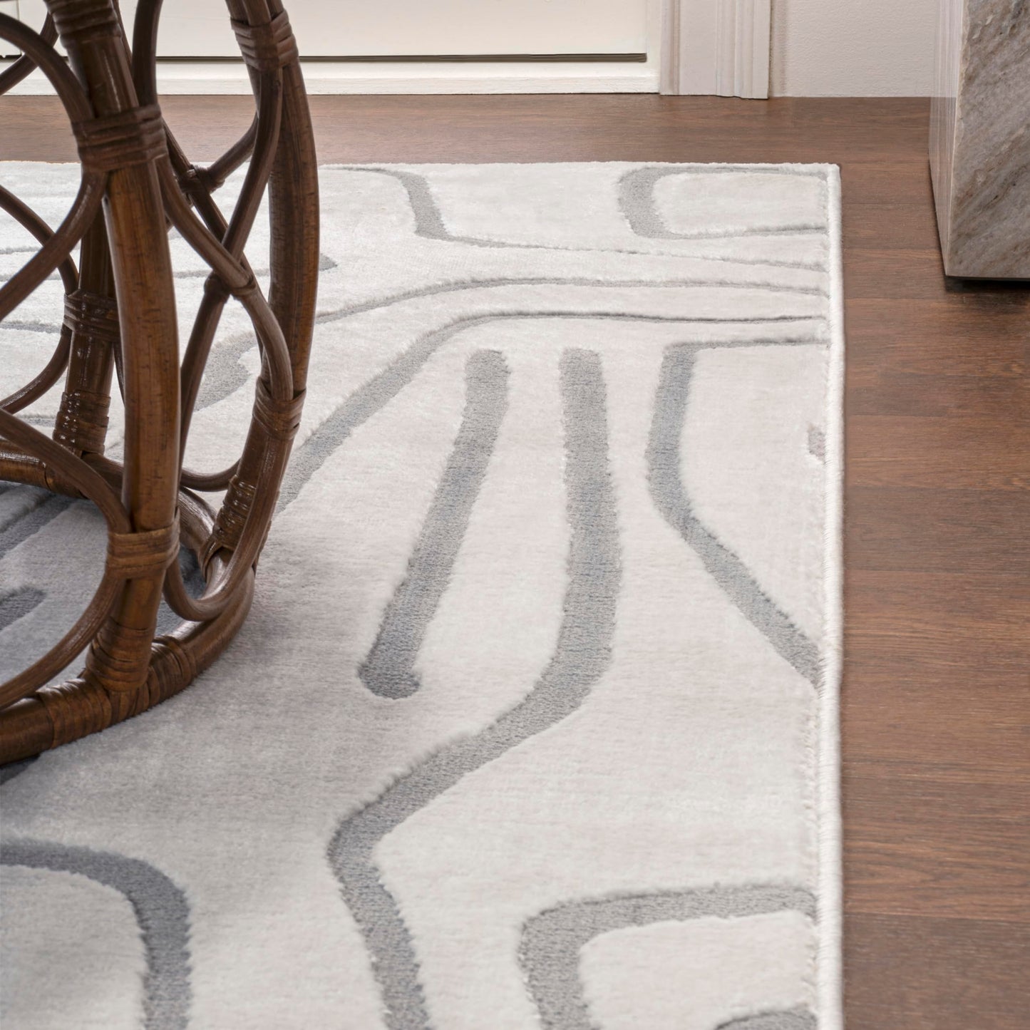 JONATHAN Y Graphic Lines High-Low Indoor Area Rug 8X10 White/Light Gray, Alcina Modern Scandinavian for Living Room, Bedroom, Kitchen, Easy-Cleaning, High Traffic, Pet-Friendly Non-Shedding SND102C-8