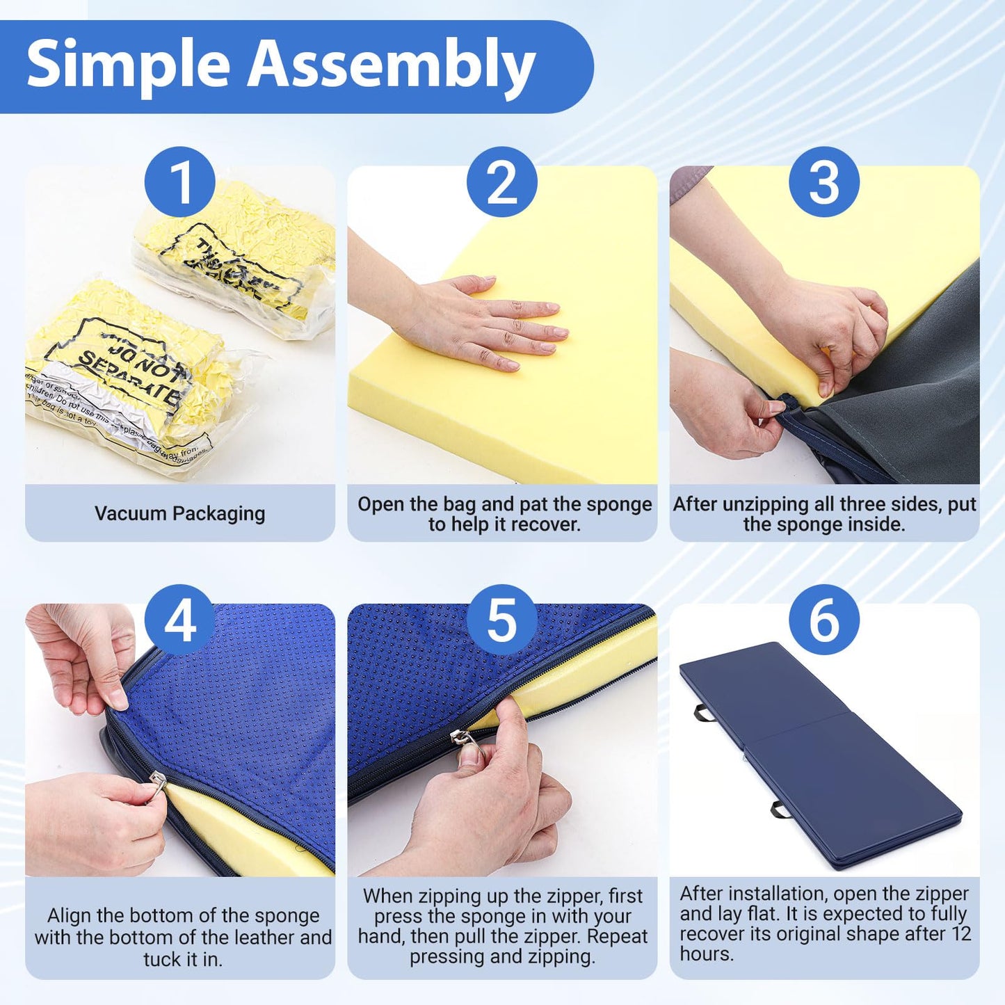 Wesiti 1 Pcs Fall Mat for Elderly Bedside, 70" x 24" x 2" Non Slip Foldable Floor Mat for Seniors Safety Fall Prevention for Handicap, Anti Fatigue Crash Bed Pad (Blue)