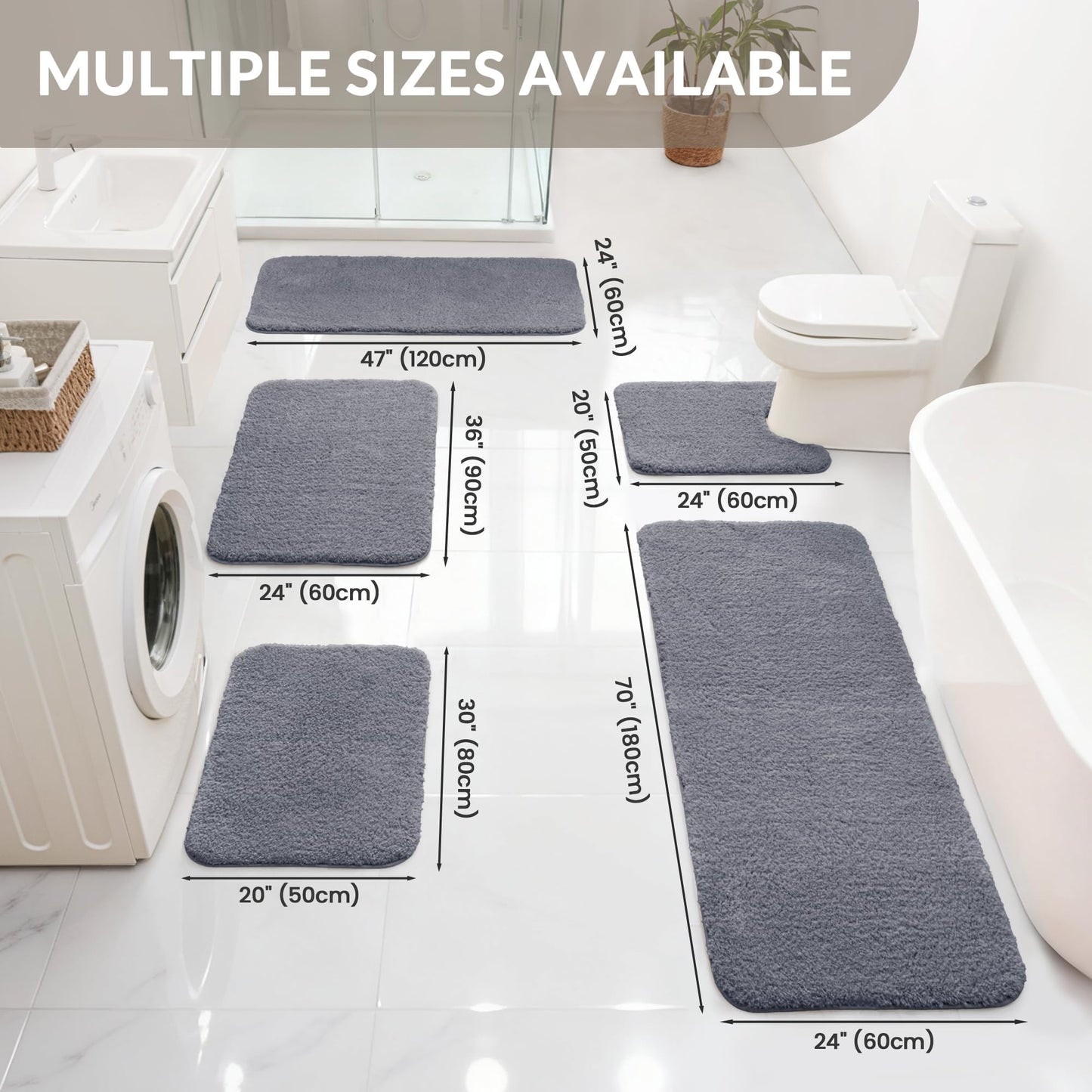 Exclusivo Mezcla Bathroom Rugs Mat 17x24, Extra Soft Non Slip Absorbent Microfiber Bath Rugs, Machine Washable Quick Dry Bath Mats for Bathroom Floor, Shower, Home Decor, Solid Grey
