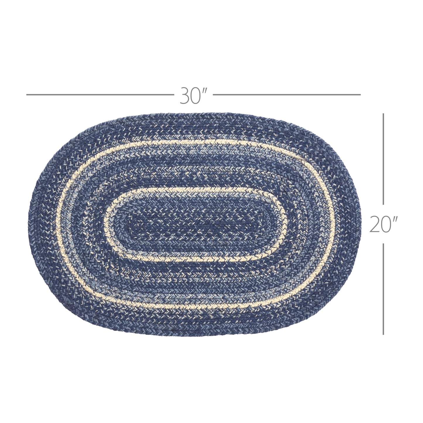 VHC Brands Great Falls Blue Rug with PVC Pad, Jute Blend, Oval, Blue White, 20x30 inches