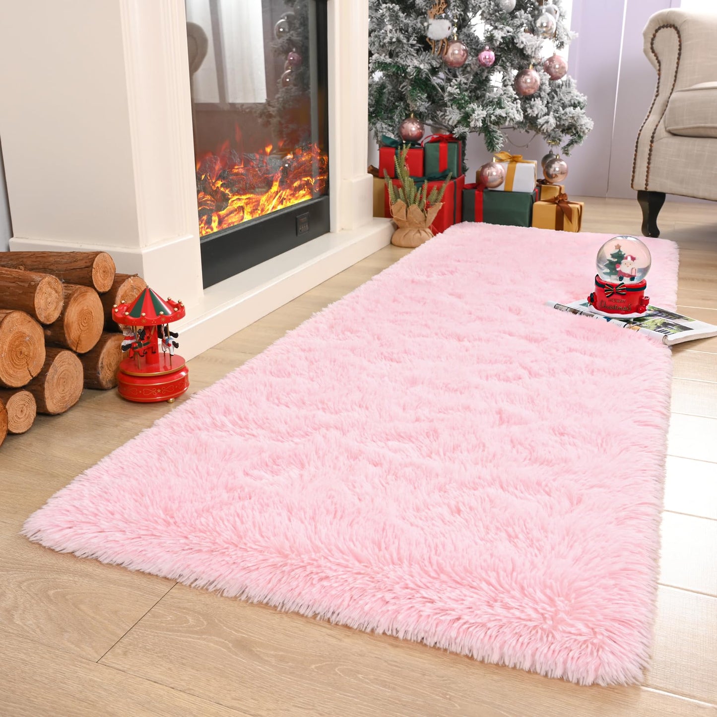 Keeko Pink Runner Rugs for Bedroom Girls Room, 2x8 Fluffy Bedside Kids Room Rug Shag Cute Indoor Baby Rugs Fuzzy Modern Area Carpet for Teen Kid Girl Child Nursery Living Room Dorm Decor