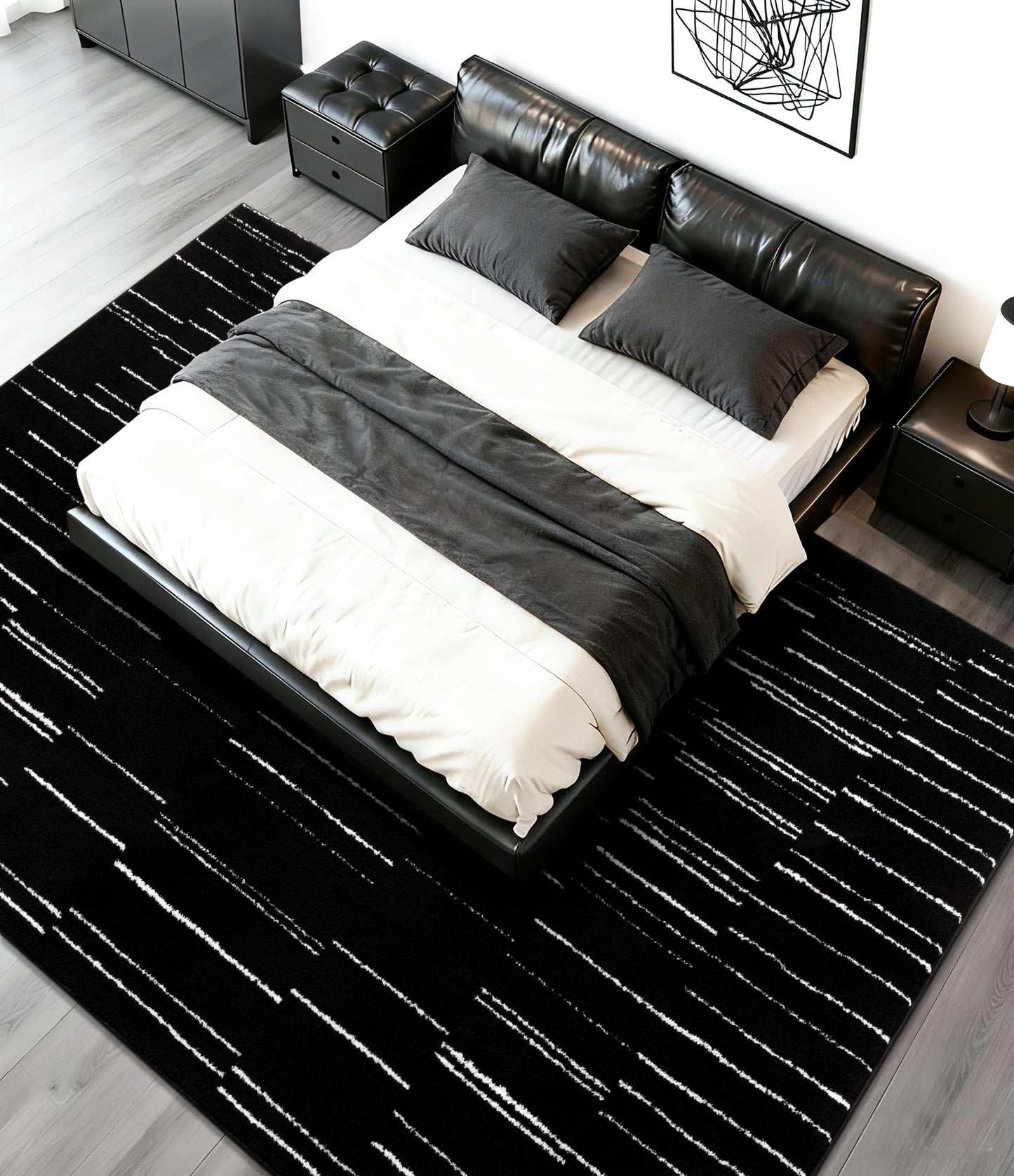 YIHOUSE 5x7 Abstract Striped Area Rug, Modern Washable Stain Resistant Rugs Non Slip, Soft Indoor Floor Carpet for Living Room, Bedroom,Dining Room, Black and White