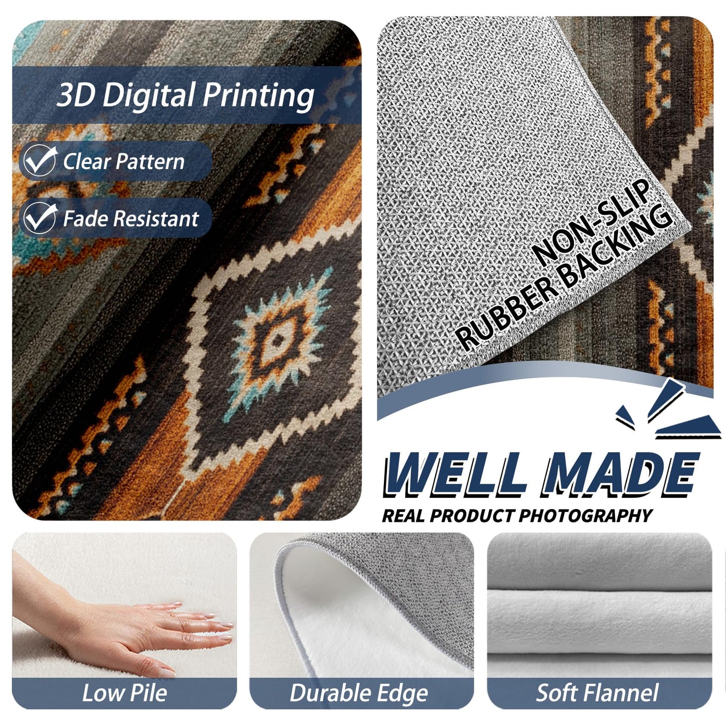 Aquailis Southwest Rugs for Living Room - 2x3 Rug, Navajo Area Rug, Aztec Tribal Washable Non Slip Soft Rugs, Indian Navajo Carpet, Native American Home Decor, Southwest Gifts for Men