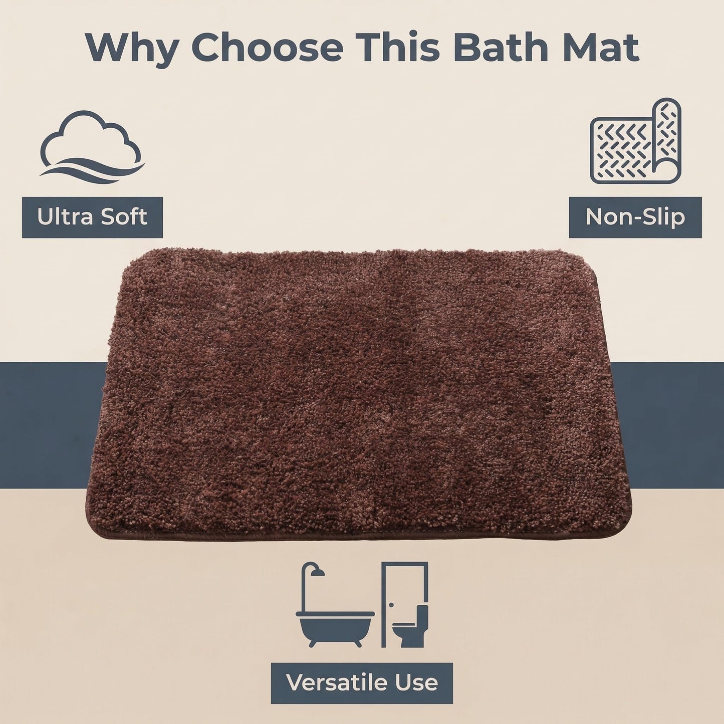 H HOUSEHOLD Bathroom Rugs Mat 16”x24”, Extra Soft Absorbent Microfiber Bath Rugs, TPE Backing, Quick Dry, Machine Washable Bath Mats for Bathroom Floor, Tub and Shower, Home Decor Accessories, Brown