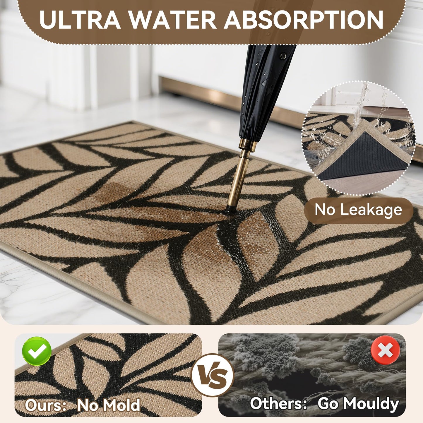 QiCaiJia Door Mat Indoor Outside Entrance 24"x35", Low-Profile Non Slip Outdoor Inside Front Doormat Entryway Mat, Dirt Resistant Absorbent Porch Welcome Entry Mats, Washable Easy Clean, Brown