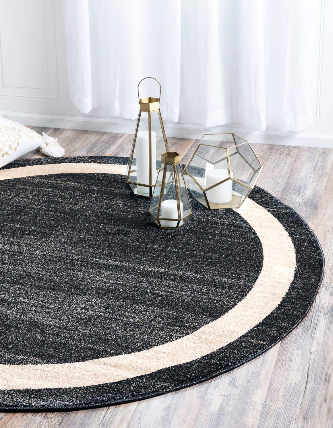 Unique Loom Del Mar Collection Area Rug - Maria (7' 10" Round, Black/ Ivory)