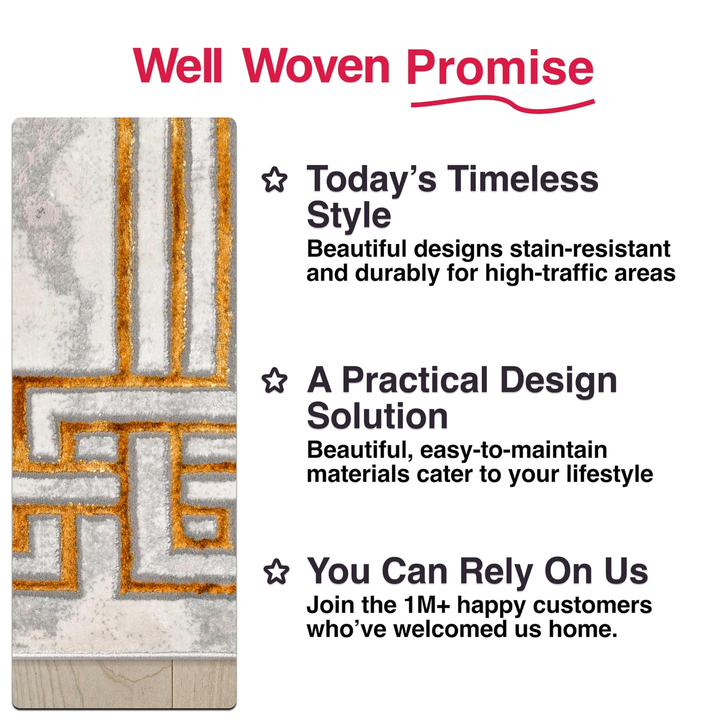 Well Woven Custom Size Hallway Stair Runner - Choose Your Length - Fairmont Collection Lezlee Ivory Gold Abstract Marble Border 26 Inches Wide x 10 Feet (26" x 10') Runner