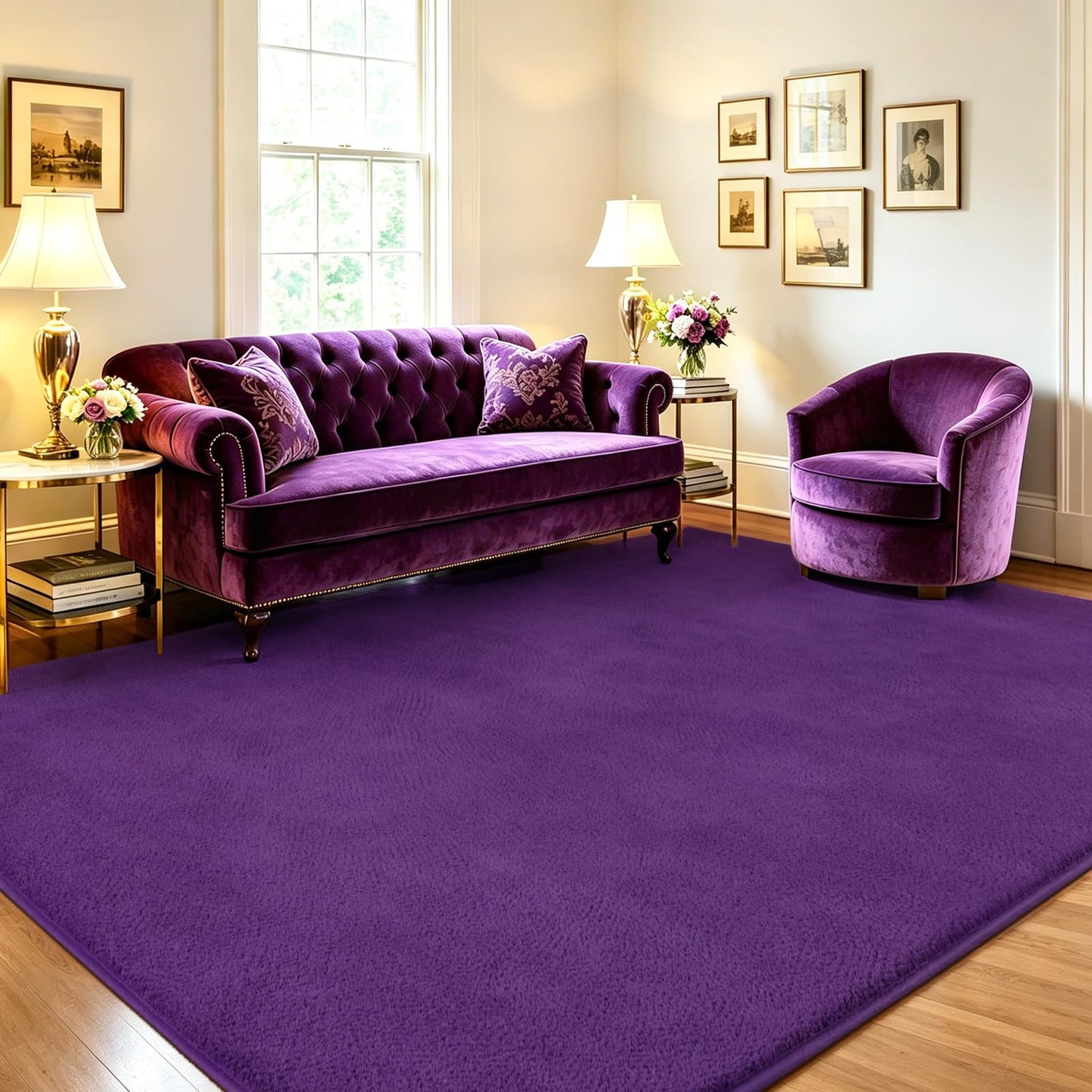 Quntue Area Rugs for Bedroom Living Room, 4x6 Feet Purple Memory Foam Rug, Super Soft Thickened Modern Indoor Dorm Carpets, Upgrade Non-Slip Washable Bedside Rug for Boys Girls Nursery Home Decor