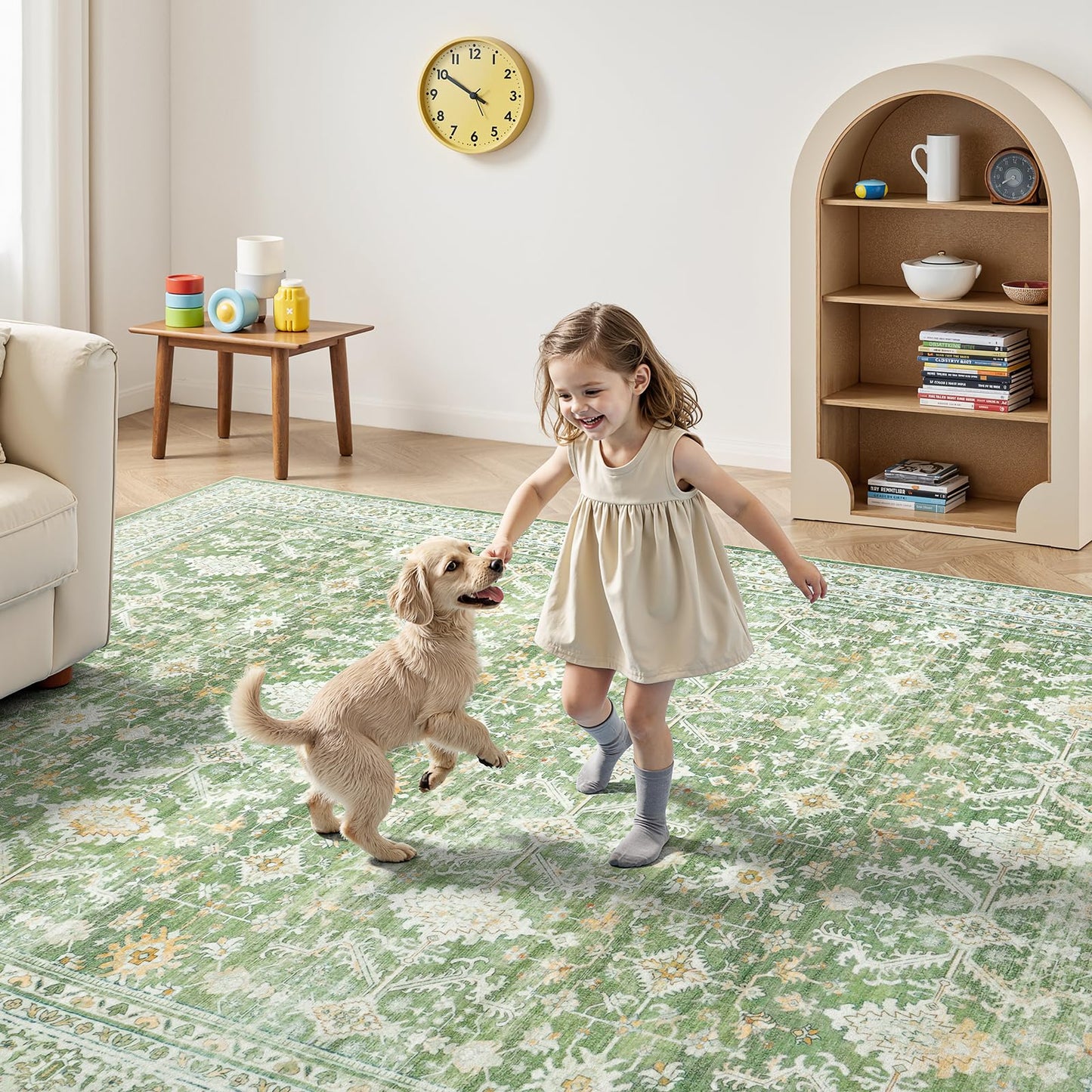 Lofus 5x7 Area Rug for Living Room, Light Green Washable Area Rugs with Non-Slip Backing,Soft Boho Carpets for Bedroom Dining Room Home Office Indoor Nursery