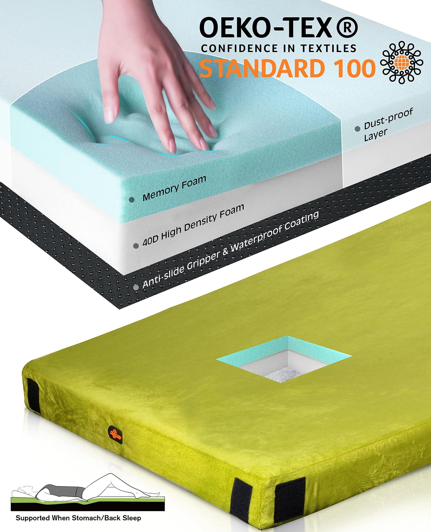 Gaialoop 3 Inch Memory Foam Camping Mattress, Dual Layer Thick Sleeping Camp Pad for Car Tent Cot, Roll-Up Portable Glamping Floor Bed for Guests Sleepover[Cot: 72 * 24 * 3"]