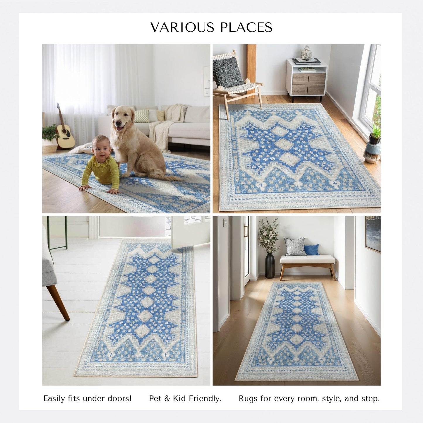 GIONARA Gray Blue Oushak Area Rug 6x9 - Modern, Machine Washable Vintage Turkish Boho Carpet Low Pile Non Slip Large Area Rugs for Living Room, Dining Bedroom, Kids Playroom, Farmhouse