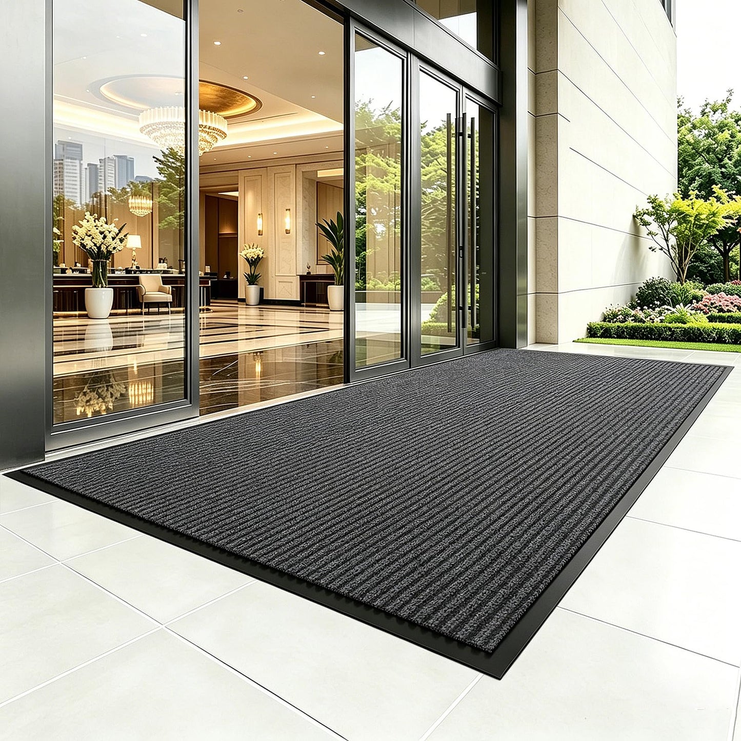 TANYOYO 3' X 10'Ft(40×118inches) Commercial Grade Door Floor Mat Brush Step Entrance Mat Vinyl Backed Utility Doormat Heavy Duty Floor Rugs Commercial Outdoor Carpet Indoor Entrance Mat，Grey