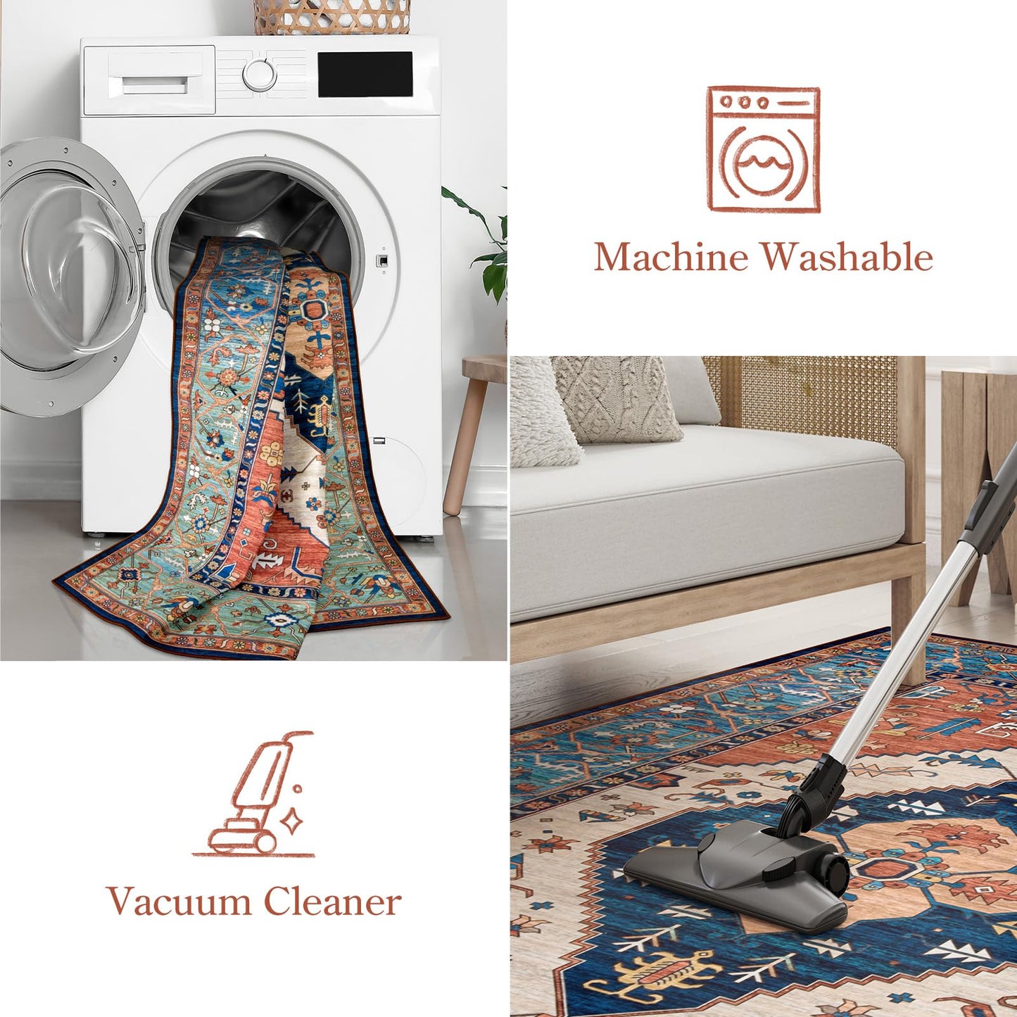 Lahome Oriental Washable Rug 6x9, Non-Slip Ultra-Thin Living Room Area Rug, Stain Resistant Vintage Carpet for Bedroom Dining Room Office Adelyn