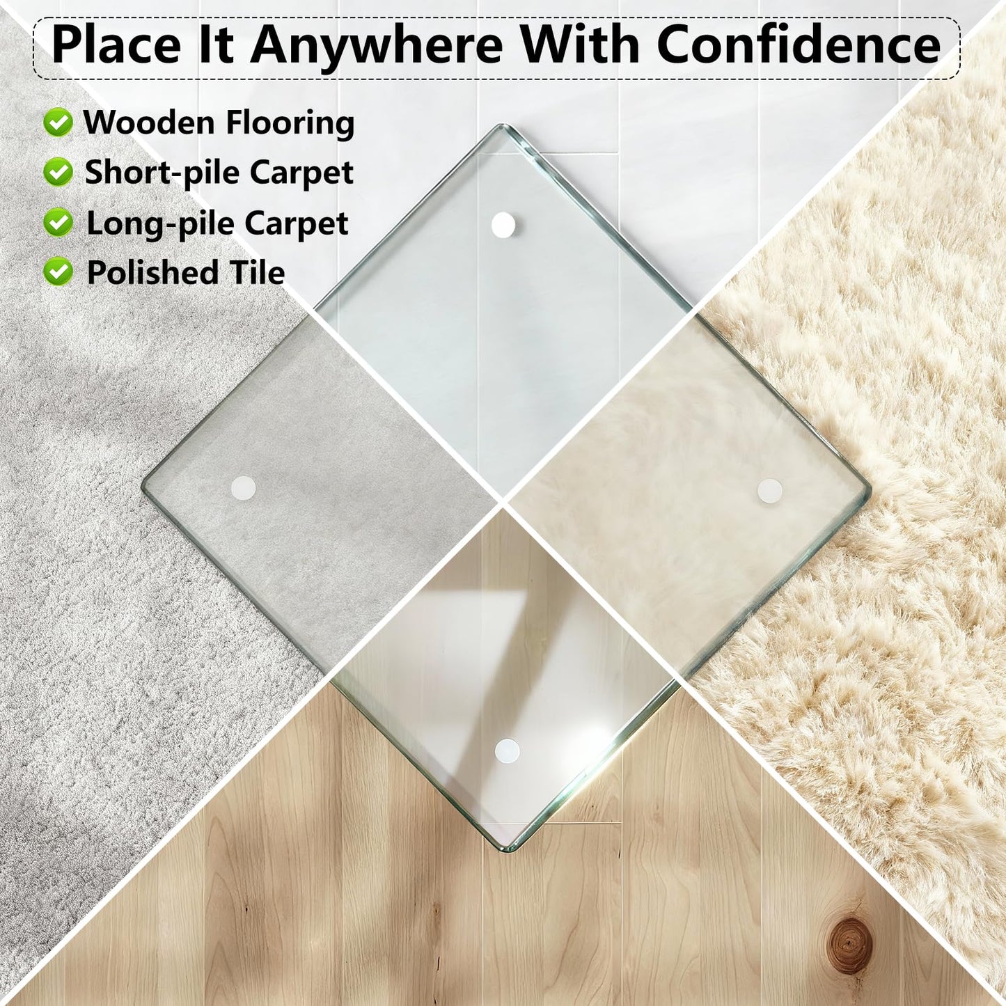 Tempered Glass Chair Mat for Carpet & Hard Floor, 42"x48" Office Chair Mat - Heavy Duty & Scratch Resistant, Non-Slip Pads, Rounded Corners & Polished Edges