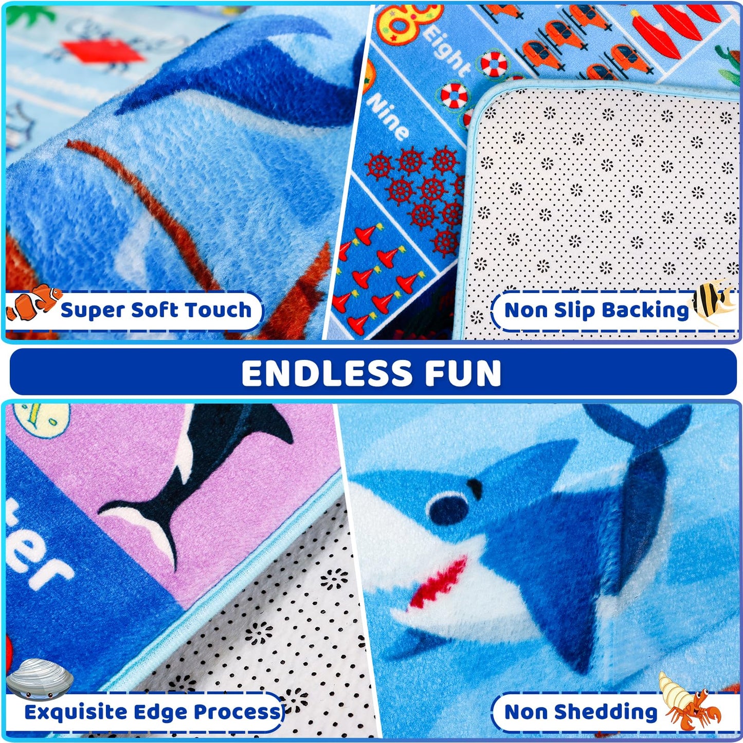 Mfmiudole Ocean Educational Kids Learning Rug with ABC Alphabet, Sea Animals, Numbers & Shapes, Interactive Preschool Play Carpet for Classroom Nursery Homeschool, Non-Slip Rug, 5' x 3'3"