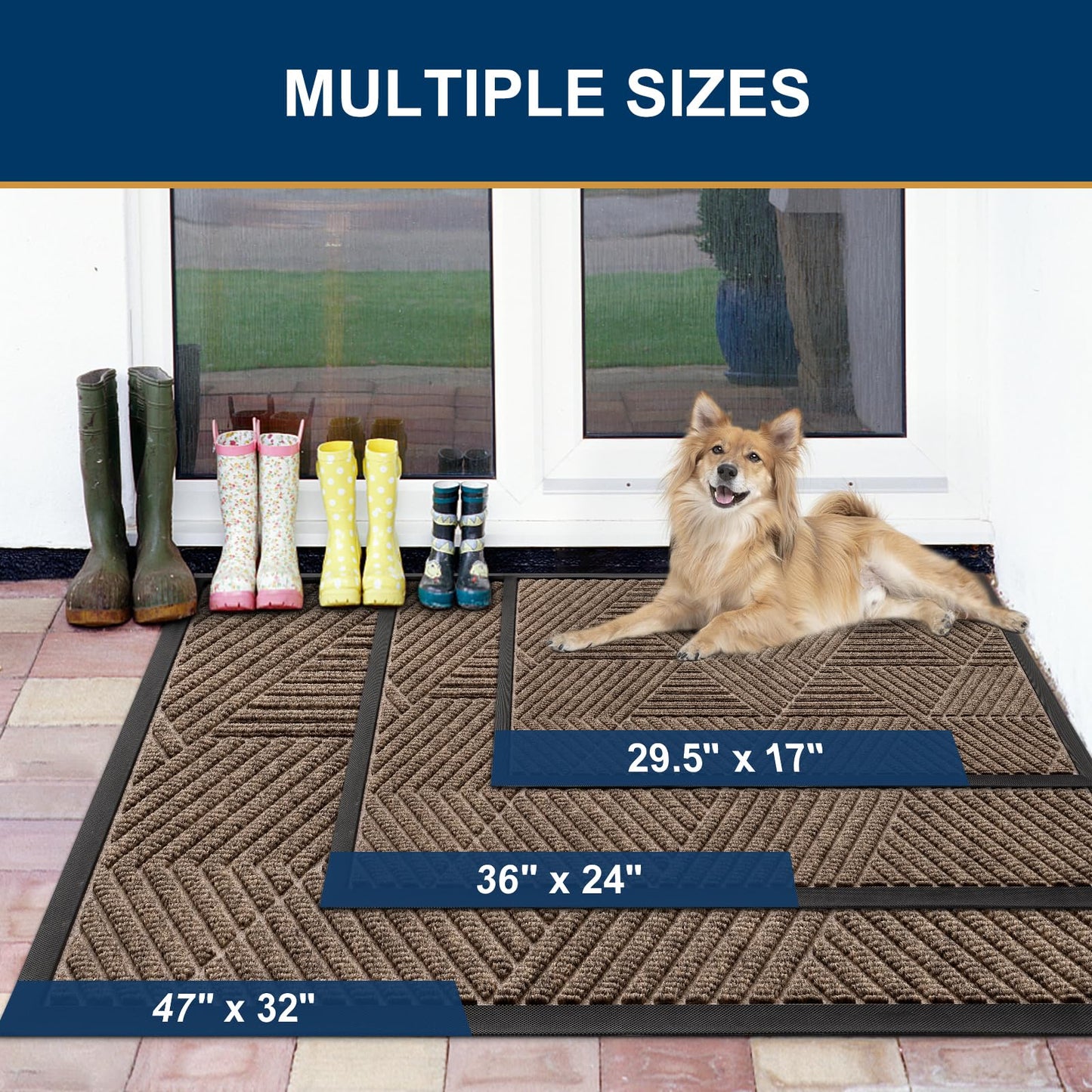 Smiry Front Door Mat Outside Entrance, Heavy Duty Sturdy Natural Rubber Doormat, Trap Dirt and Moisture, Easy Clean Low Profile Mats for Indoor Outdoor Entry, Irregular Triangle (71x34, Brown)
