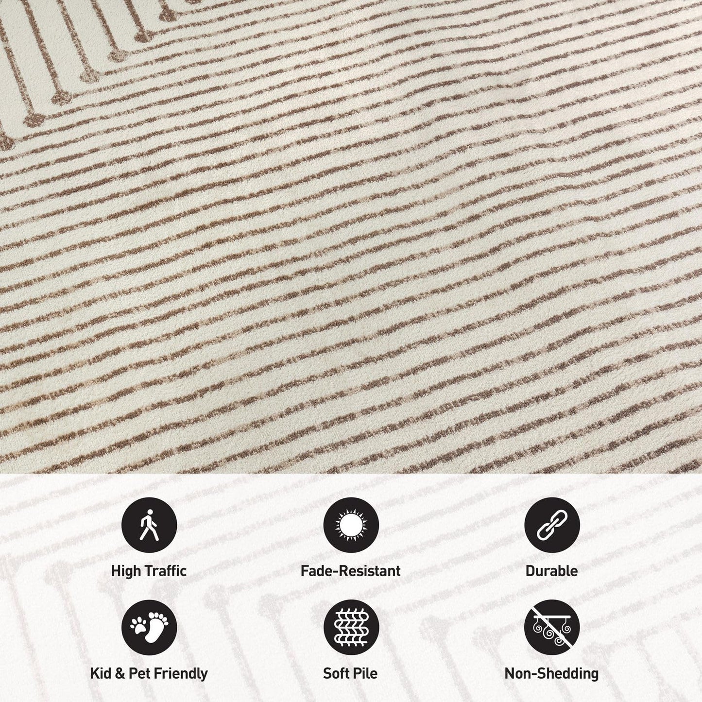 Rugshop Beige and Brown Geometric Area Rug – Soft Abstract Line Pattern Carpet for Living Room, Bedroom, or Office – Contemporary Neutral Decor Accent 4' x 6' Beige
