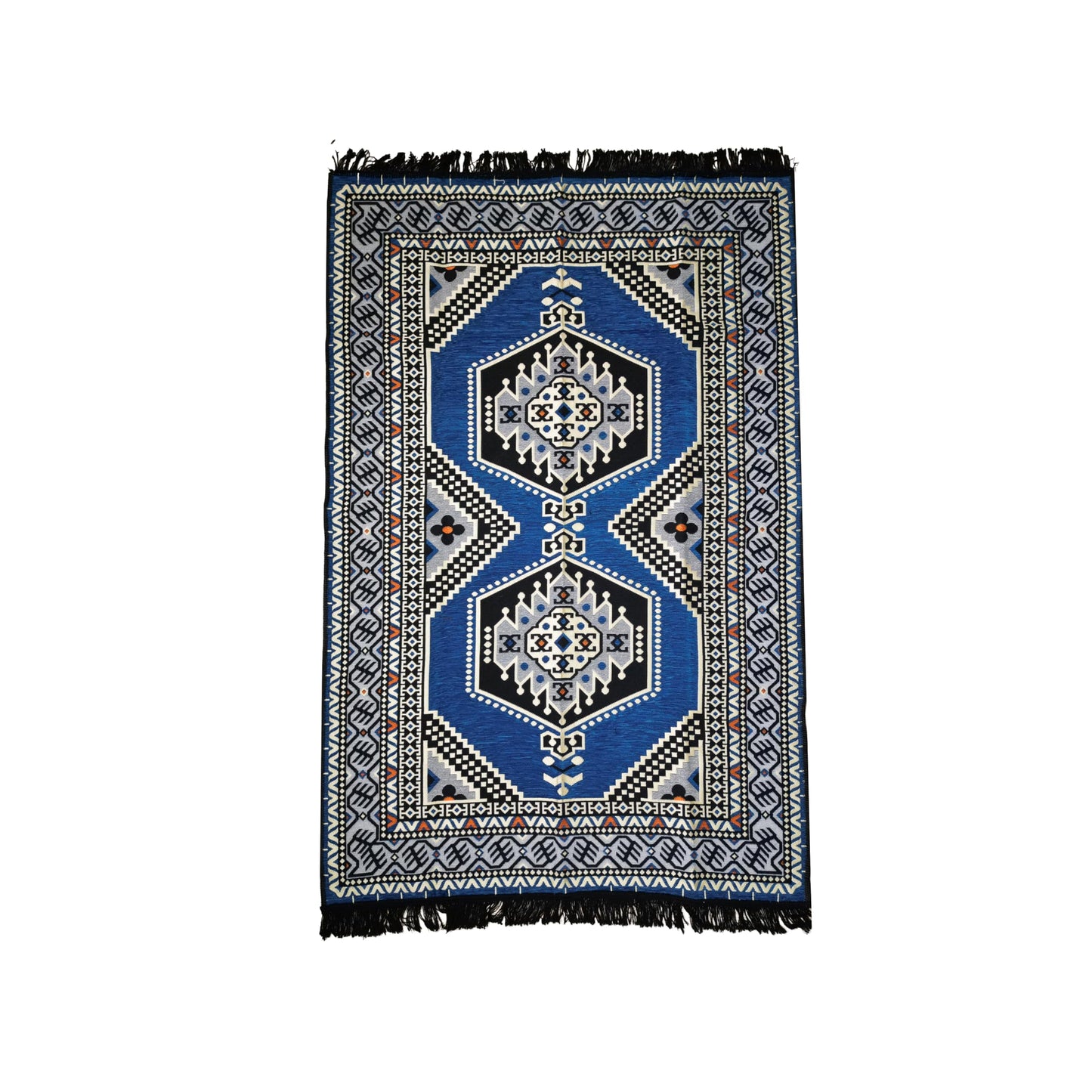 mysticalanatolia Kilim Area Rug 4'x6' Flatweave, Machine Washable, Lightweight, Foldable, Boho Tribal, Ideal for Living Room, Dining Room, Bedroom - Blue/Grey