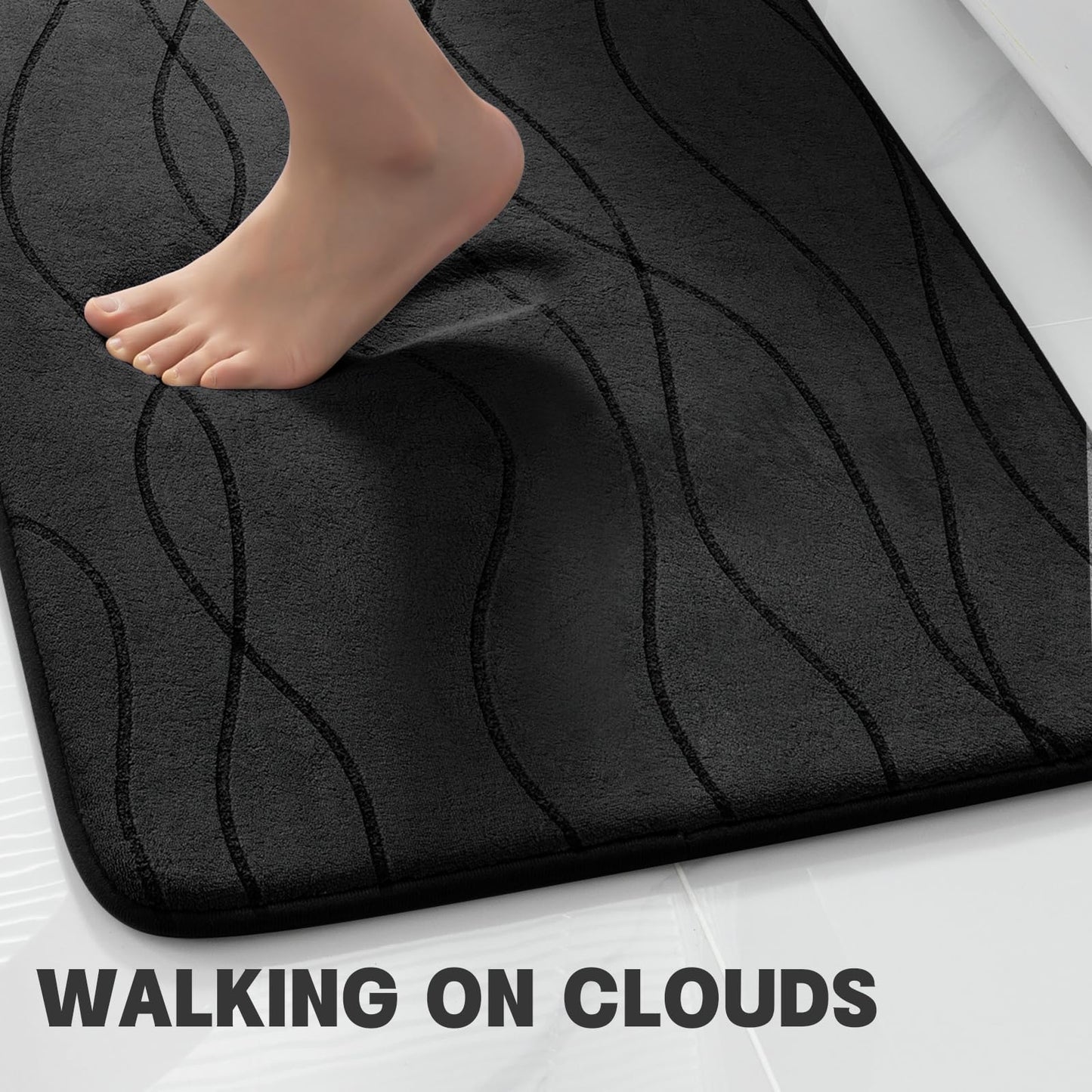 YIHOUSE Memory Foam Bathroom Rug Sets, Black, 5 Piece