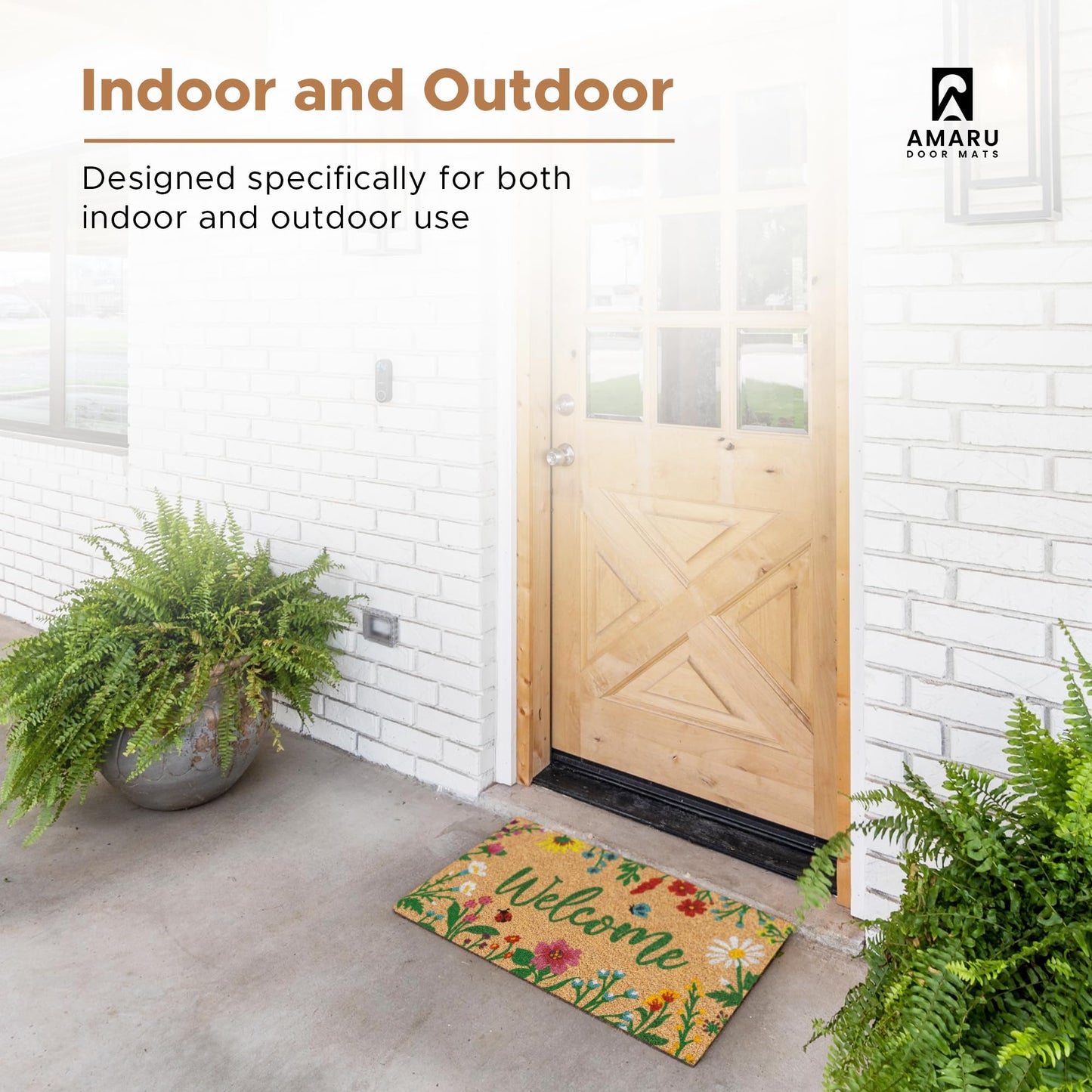 AMARU DOOR MATS - Coir Welcome Mat, Non-Slip, Floral, 17 x 29 in
