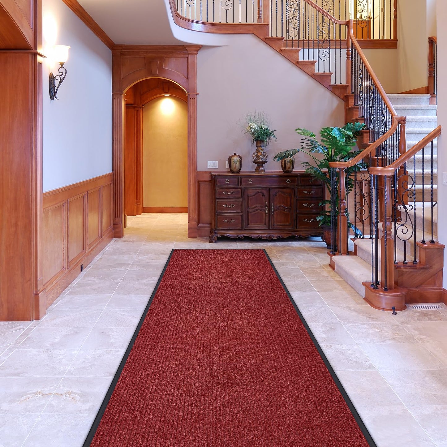 Nisorpa Indoor Outdoor Hallway Runner Rug 3'x10', Non Slip Rubber Backed Entryway Runner Mat, Heavy Duty Commercial Floor Runners for Home Office Hotel Business, Dark Red