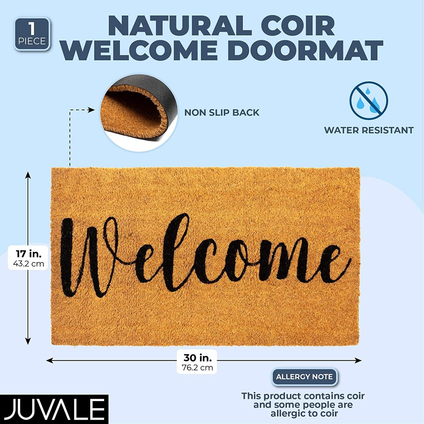Juvale Welcome Mat Natural Coir Doormat - 30 x 17 in, Natural, Modern - Front Door Mat Outside Entrance & Indoor Entryway