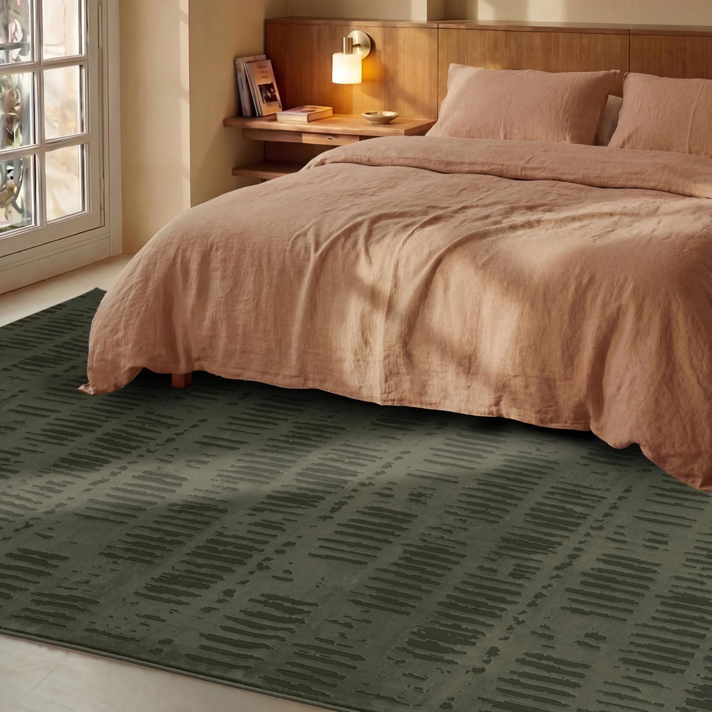 Revival Rugs Shell 5'x8' Area Rugs for Living Room Bedroom Dining Room - Washable, 100% Recycled, Oeko-TEX Certified, Modern, Medium Pile, Green