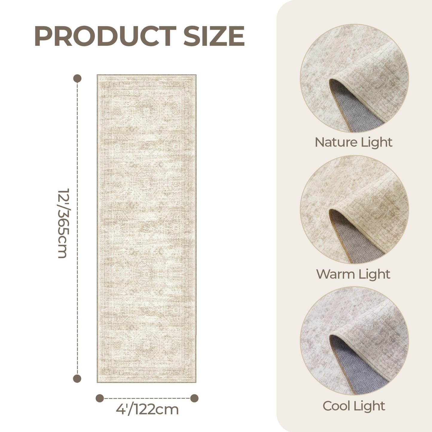 Restydon 4x12 Runner Rug for Hallway, Low-Pile Wide Runner for Entryway, Long Washable Non-Slip Kitchen Rug, Soft Modern Home Decor Mat for Living, Laundry Room(4'x12', Beige/Ivory)
