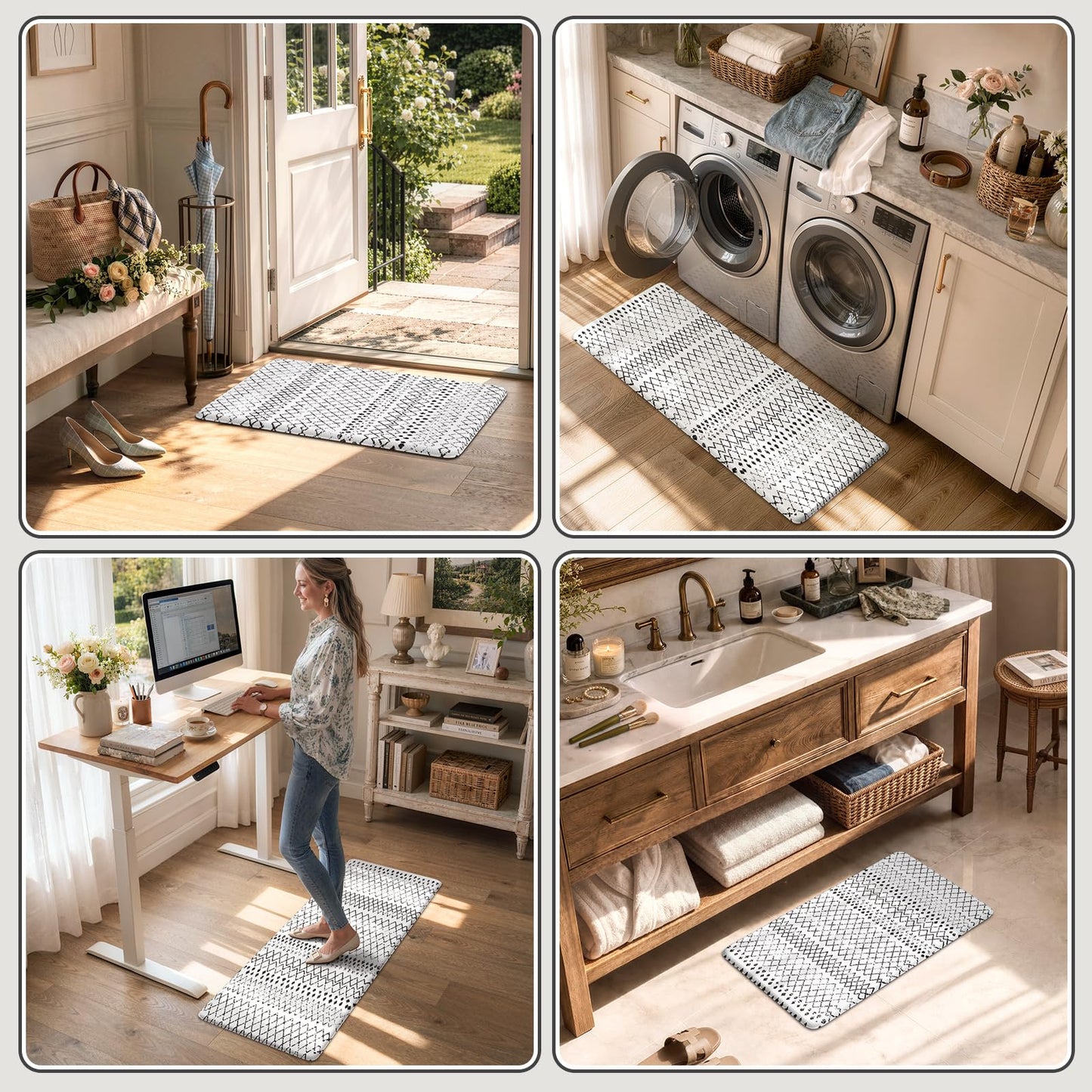 KIMODE Kitchen Mats 2PCS,Cushioned Anti Fatigue Kitchen Rugs and Mats,Non Skid Waterproof Kitchen Mats for Floor,Comfort Foam Standing Mat for Home Decor, Office,Sink,Laundry Room,Desk,Black and White