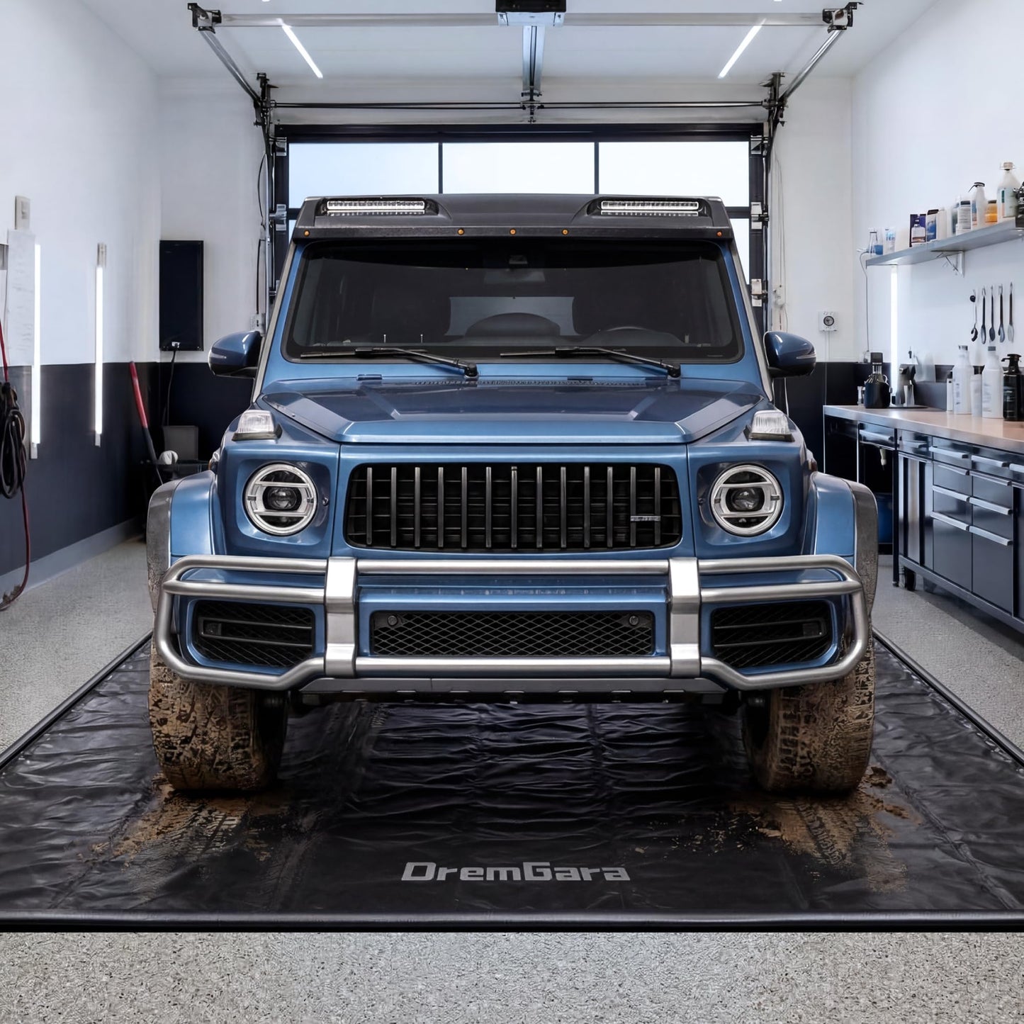 DremGara 7'9" x 18' Heavy-Duty Garage Floor Mat - 610GSM Commercial-Grade PVC Containment Mat with 1.2" Raised Edges to Trap Water, Mud, Snow & Oil, Waterproof Garage Floor Mat for Cars, Non-Slip