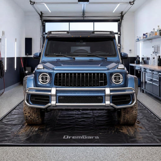 DremGara 7'9" x 18' Heavy-Duty Garage Floor Mat - 610GSM Commercial-Grade PVC Containment Mat with 1.2" Raised Edges to Trap Water, Mud, Snow & Oil, Waterproof Garage Floor Mat for Cars, Non-Slip