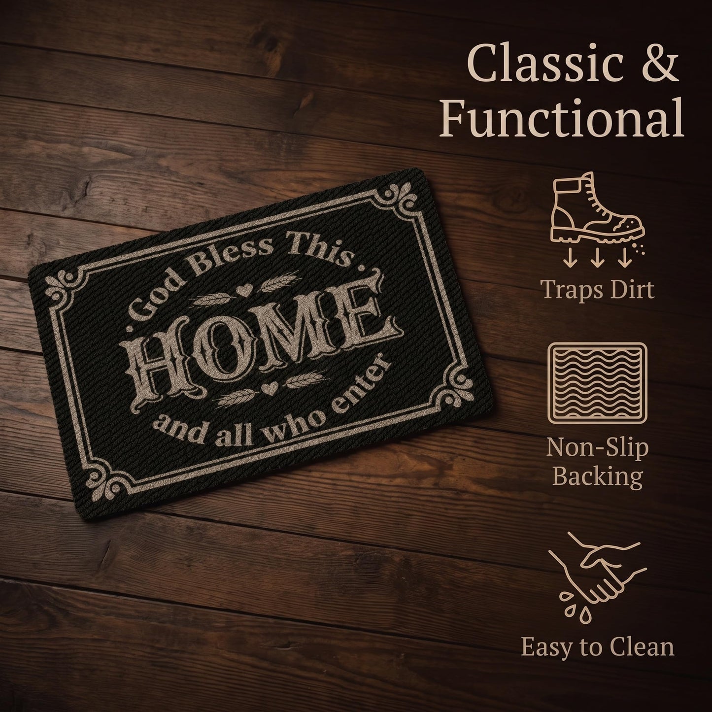 DIDIDOUDOU May God Bless This Home and All Who Enter Christian Doormat Black Non-Slip Mat for High Traffic Areas Perfect Home Decor for Porch 30"(W) X 17"(L) House Warming Gift