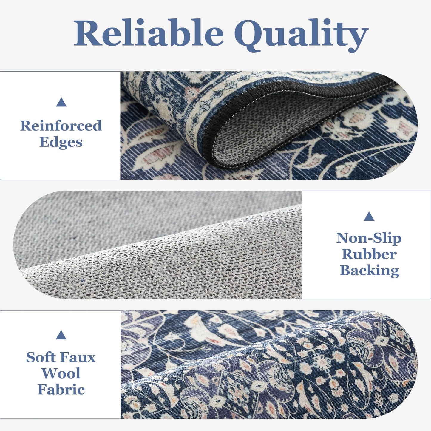 Jainmy Dark Blue 5x7 Area Rugs for Living Room Bedroom, Transitional Boho Moroccan Floral Trellis Printed, Washable Non Slip Low Pile Ultra Thin Soft Carpet Rugs for Dining Room/Kitchen/Home Office