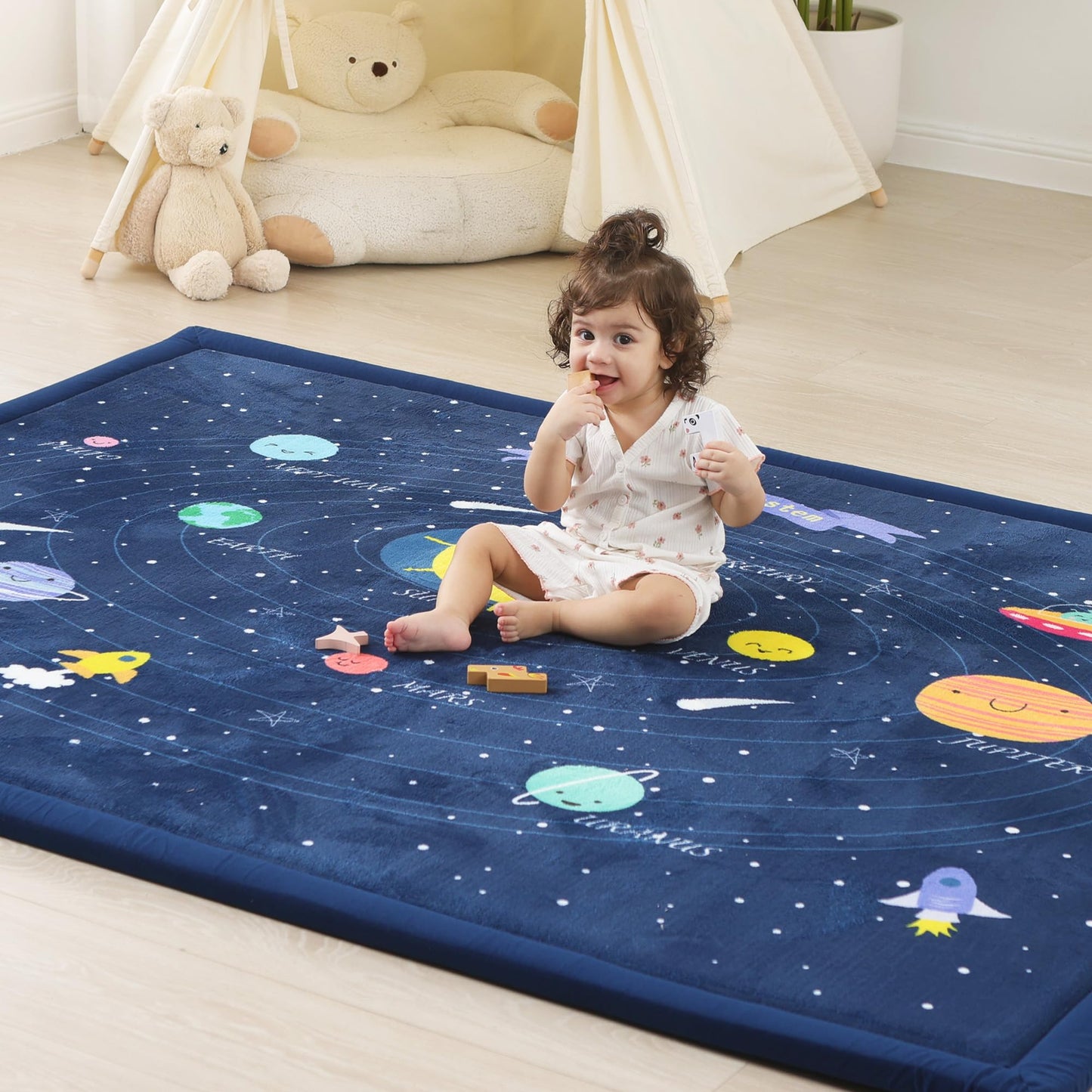 PaPaMat 1.3" Thick Large Baby Floor Play Mat 59x79, Padded Memory Foam Play Mat, Non-Slip Plush Carpet Playmat for Nursery Playroom Classroom (Solar System)