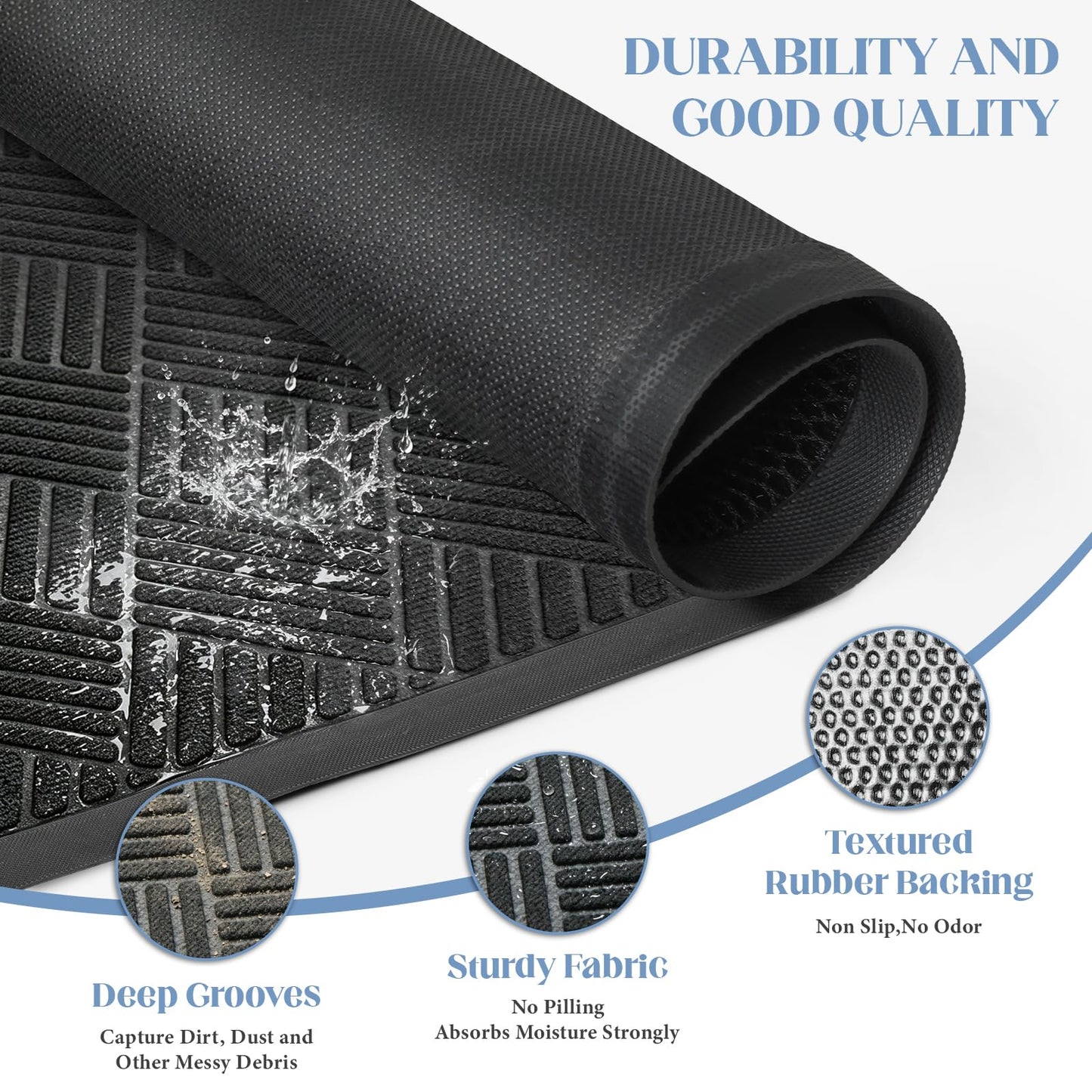 EMQIMA 3' X 5' Durable Front Door Mat Indoor Outdoor Entrance Doormat, Heavy Duty All-Weather Dirt Trapper Waterproof Doormat, Commercial Floor Mat for High Traffic Area, Welcome mat, Diamond Black