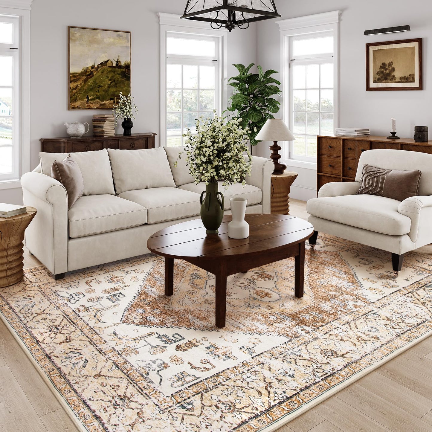 Lahome Washable Living Room Area Rugs 8x10 - Boho Ultra-Thin Non-Slip Bedroom Rug 8x10 Under Bed, Farmhouse Neutral Print Floor Carpet for Dining Room Office Adelyn (Taupe,8'x10')