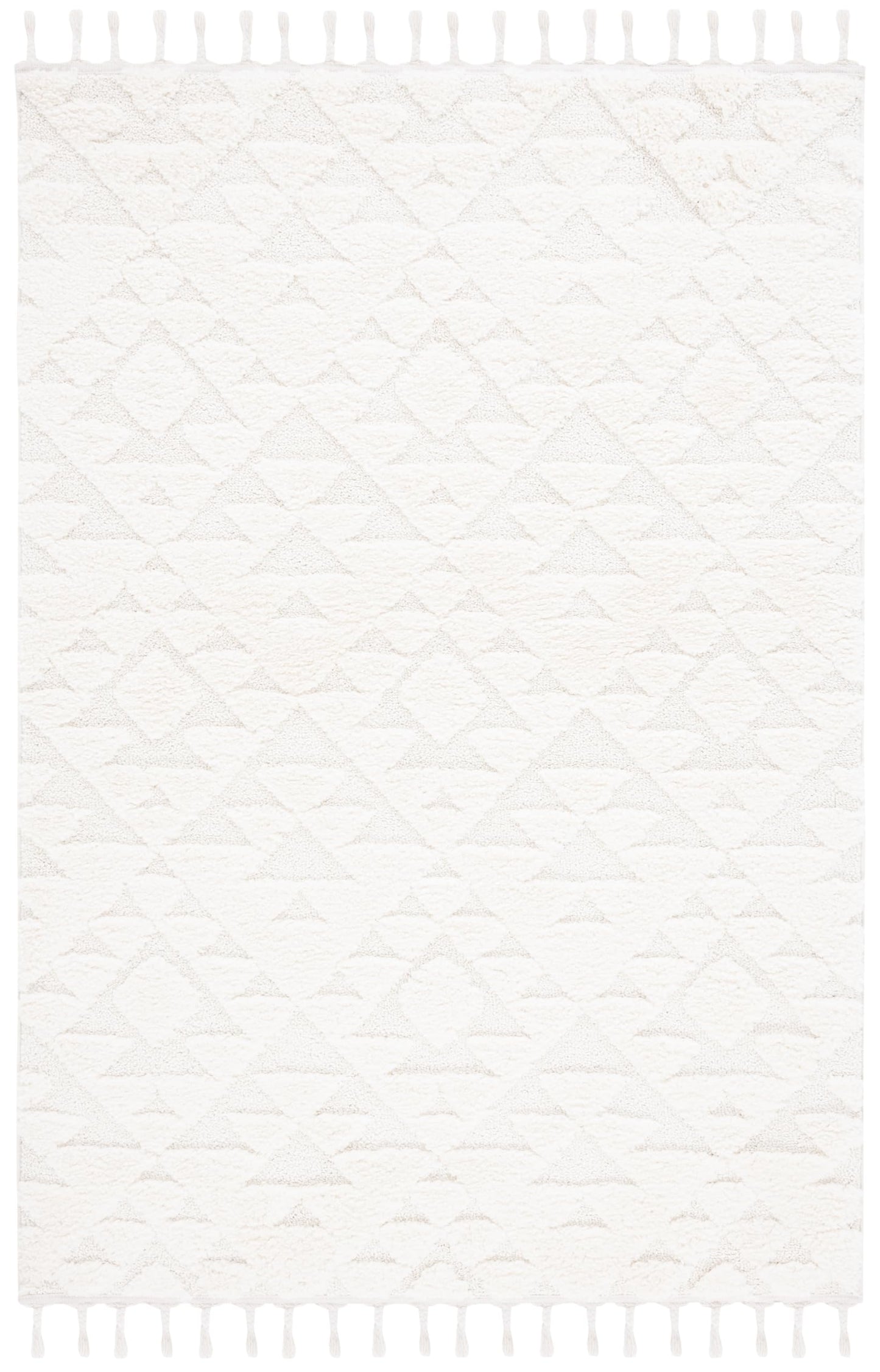 SAFAVIEH Area Rug 4x6 - Moroccan Tassel Shag Collection - Ivory, Non-Shedding & Easy to Clean, Plush High-Low Texture, Ideal for Living Room, Bedroom, Dining Space (MTS688C)