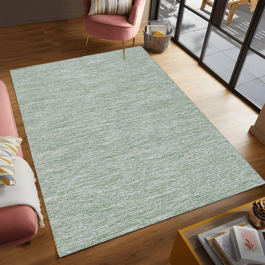 Threadvista Hand Woven Area Rug 3x5 Feet - Rustic Farmhouse Bohemian Accent Rug for Living Room Bedroom Kitchen Entryway Floor Mats Non Slip - Ideal for High Traffic Areas 100% Cotton Rug Green