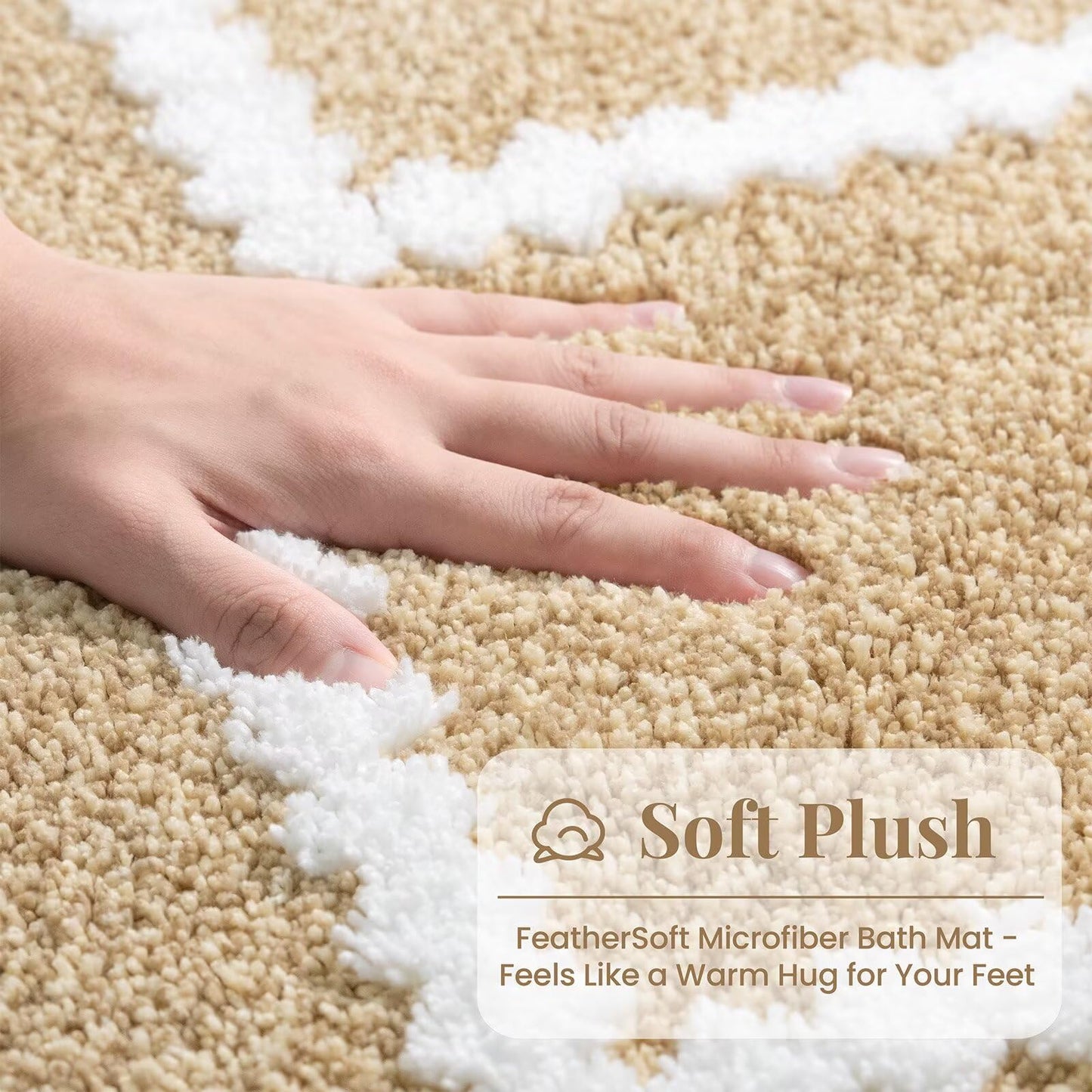 DEXDE Bathroom Rug 60"x24" Beige Non-Slip Washable Absorbent Bath Runner