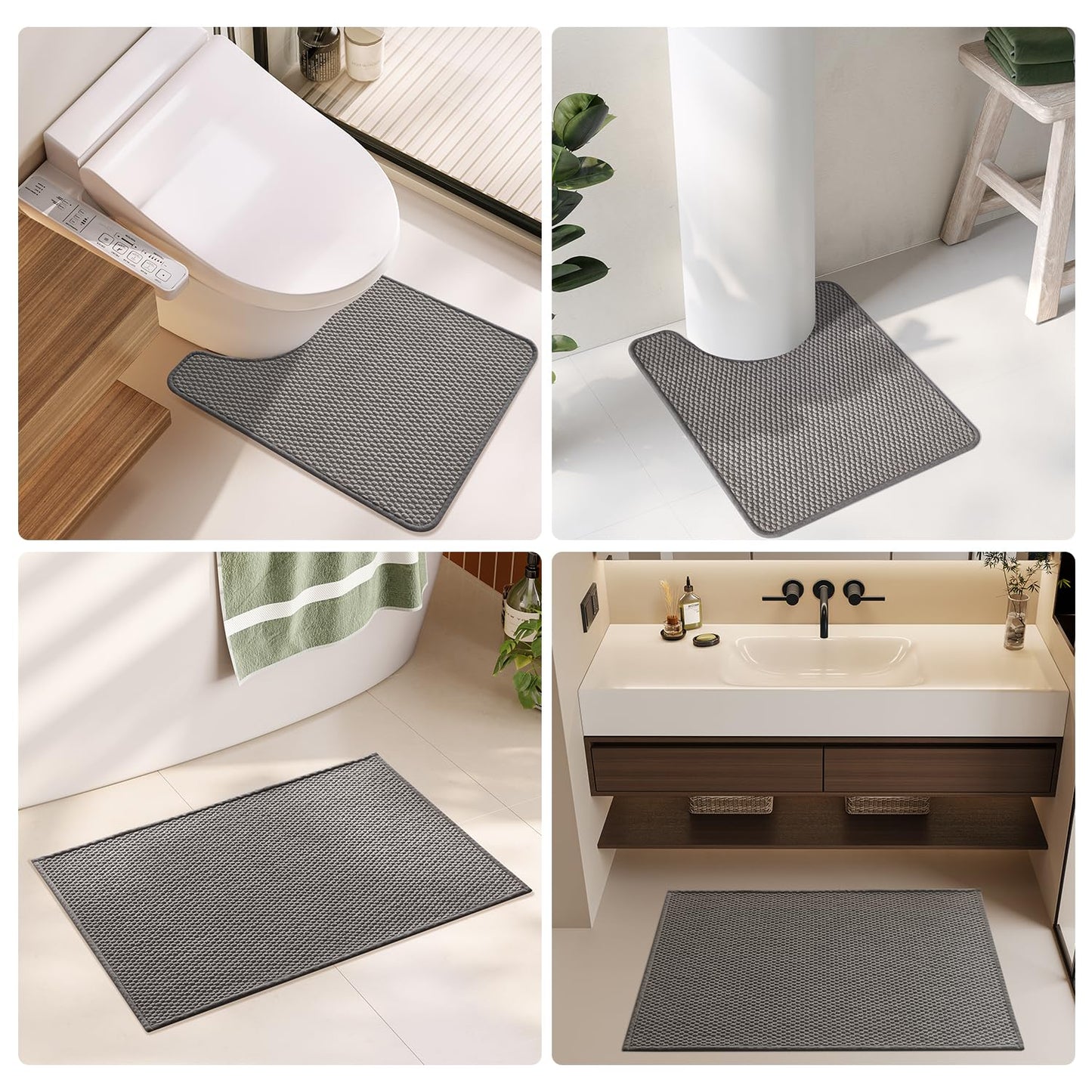 TYUU Bathroom Rugs Non Slip Washable, Super Absorbent Thin Bath Mat Small Quick Dry Low Pile Bathroom Rug, Dark Grey 16"x24"
