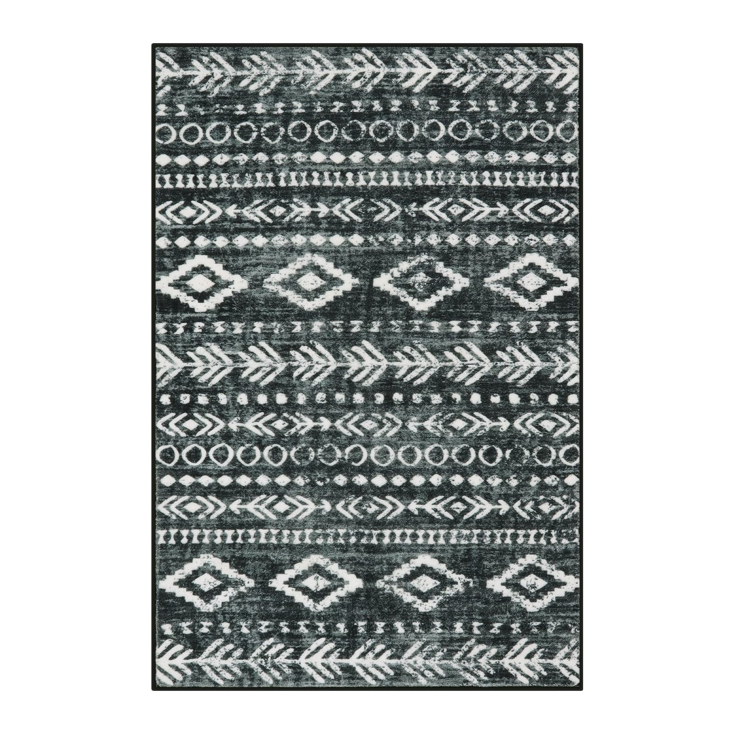 Lahome Moroccan Small Rug 2x3, Black and White Non-Slip Washable Indoor Front Door Mat with Rubber Backing, Low-Profile Modern Farmhouse Boho Area Rug for Entryway Bathroom Kitchen Decor Varena