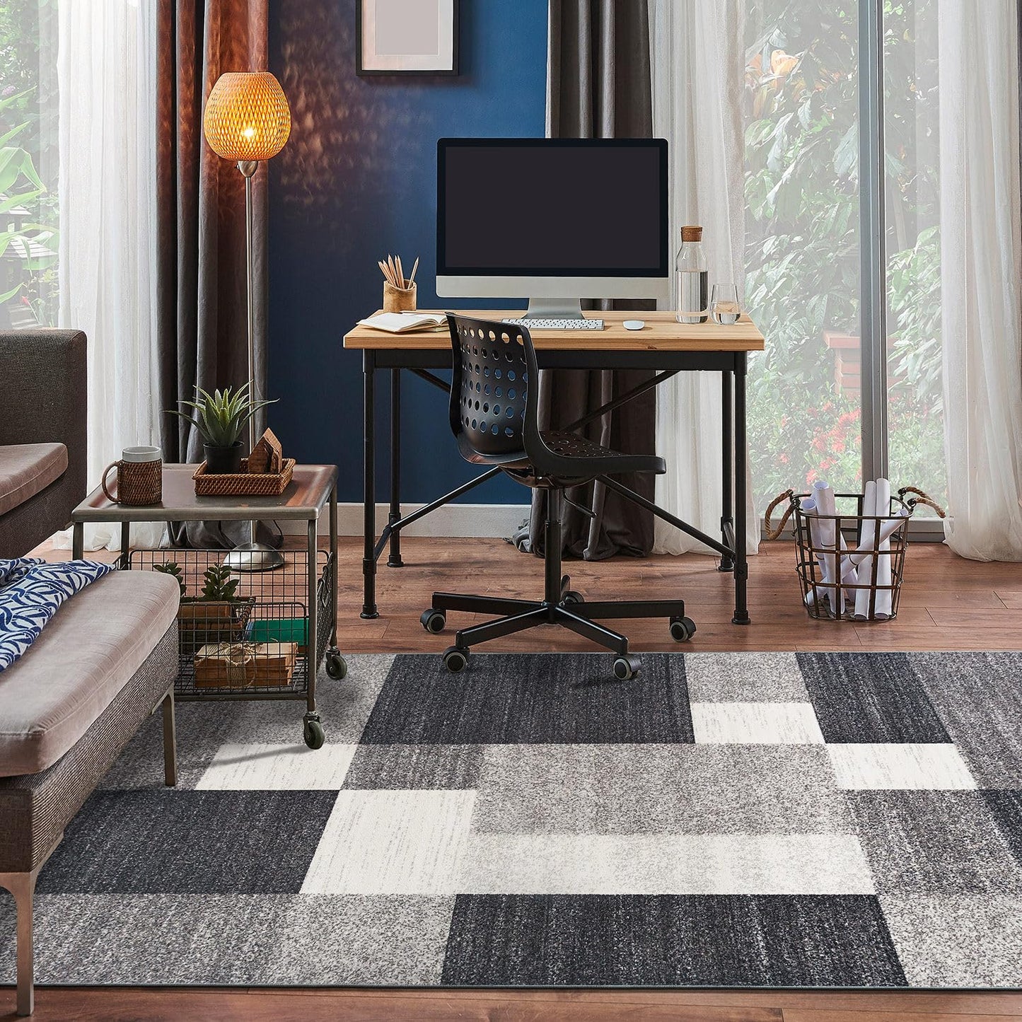 Rugshop Gray Modern Geometric Boxes Non-Slip Area Rug Non-Shedding for Dining Room, Bedroom and Living Room, 4' x 6'