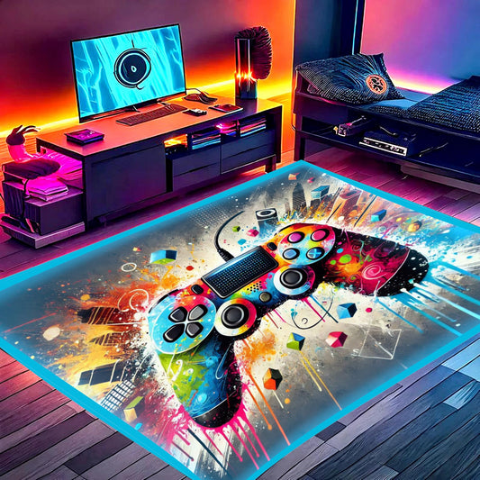 DEALZOOM Gaming Rug RGB LED Light (3x5 Color Splash) - Bedroom Gamer Rug Floor Mat Gaming Decor - Kids Room Rug Anti Slip Mat for Gamer Chair – Play Game Room Décor for Teen, Boys, Kids