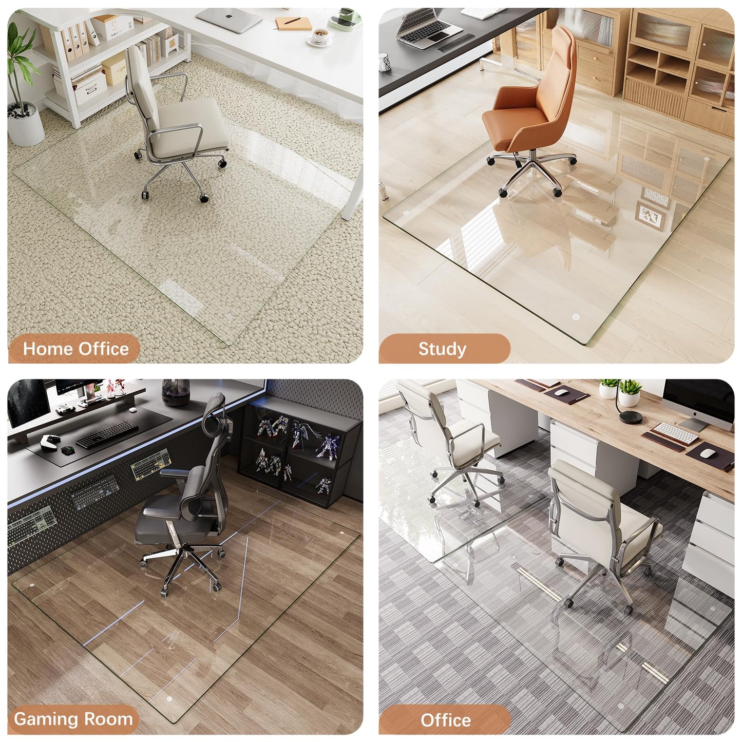 Tempered Glass Chair Mat for Carpet & Hard Floor, 30"x48" Office Chair Mat - Heavy Duty & Scratch Resistant, Non-Slip Pads, Rounded Corners & Polished Edges