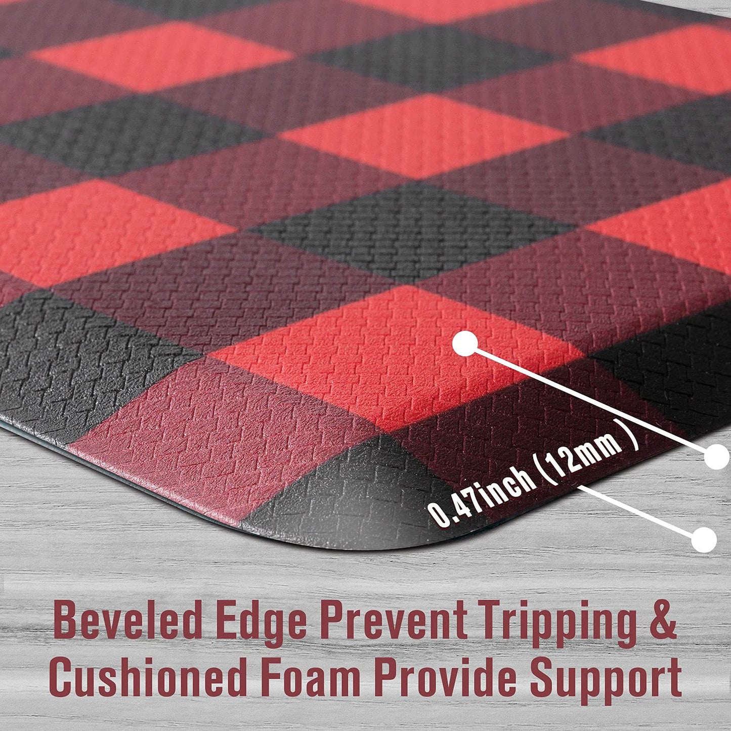 Carvapet 17.3"x28" Kitchen Mat - Red Black Buffalo Plaid Anti Fatigue Cushioned Foam Rug, Waterproof Non Slip Comfort Standing Floor Mat for Laundry